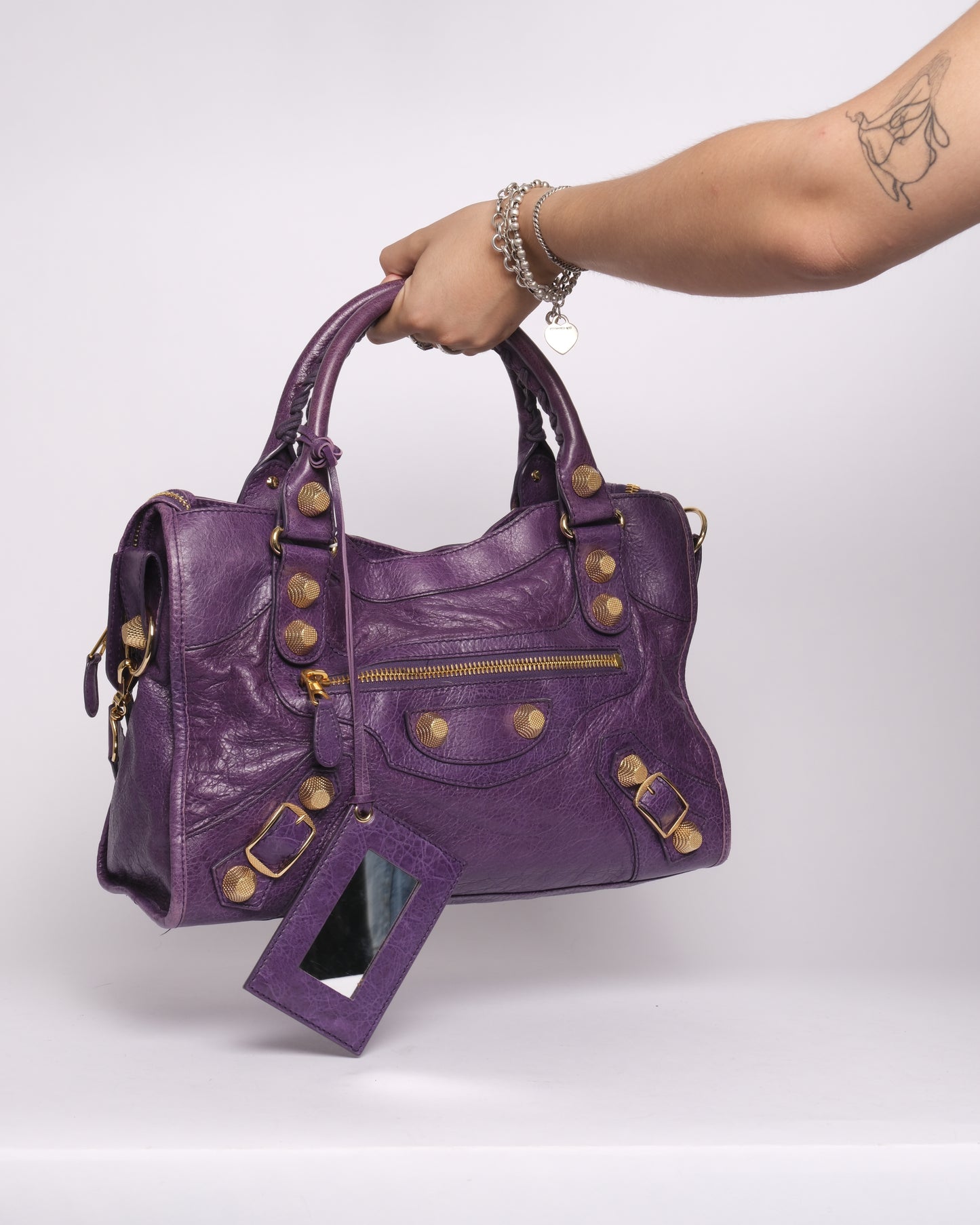 RARE Balenciaga Purple Giant Gold Hardware City Bag