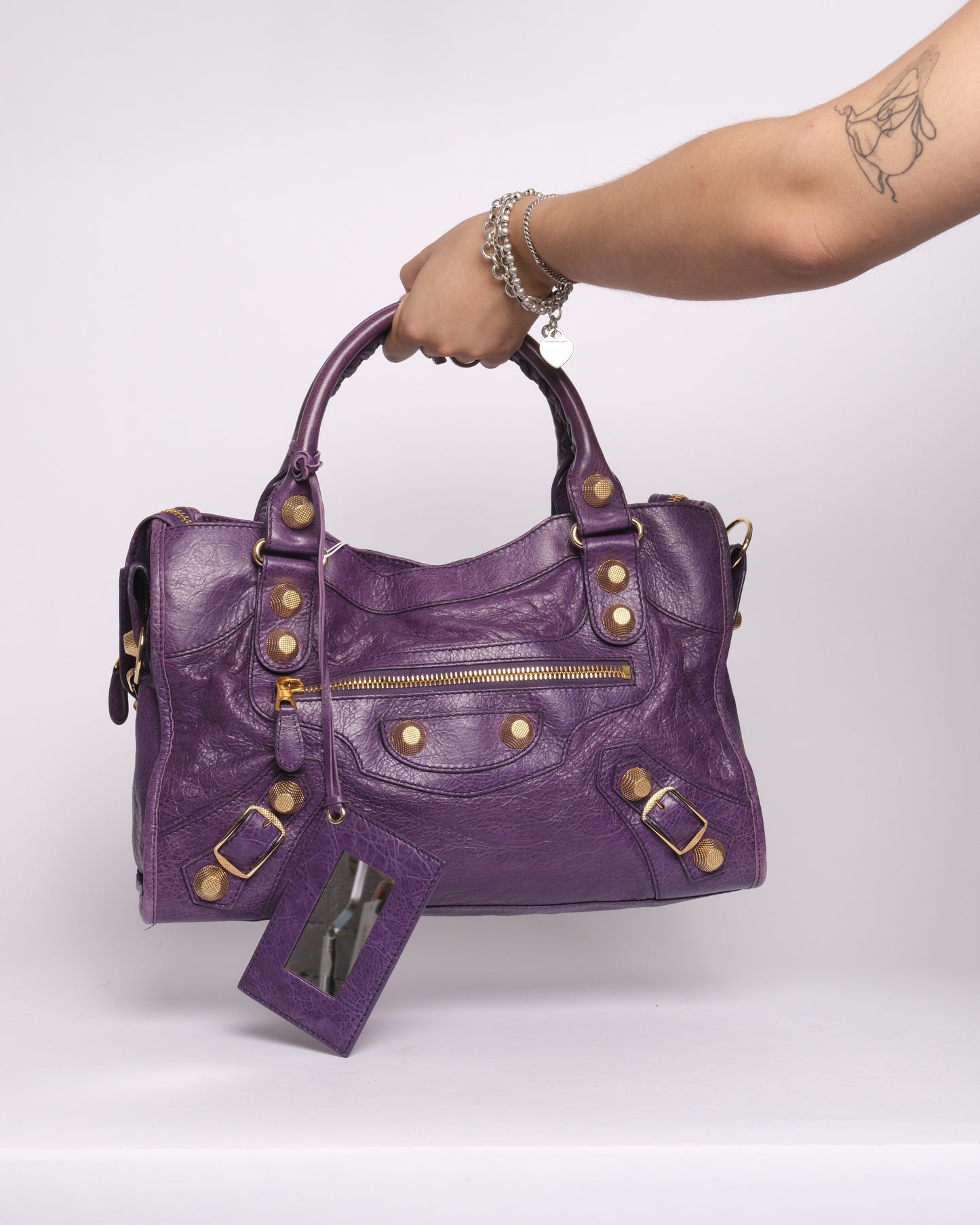 RARE Balenciaga Purple Giant Gold Hardware City Bag