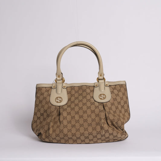 Gucci Brown & Beige Monogram Canvas & Leather Scarlet Tote