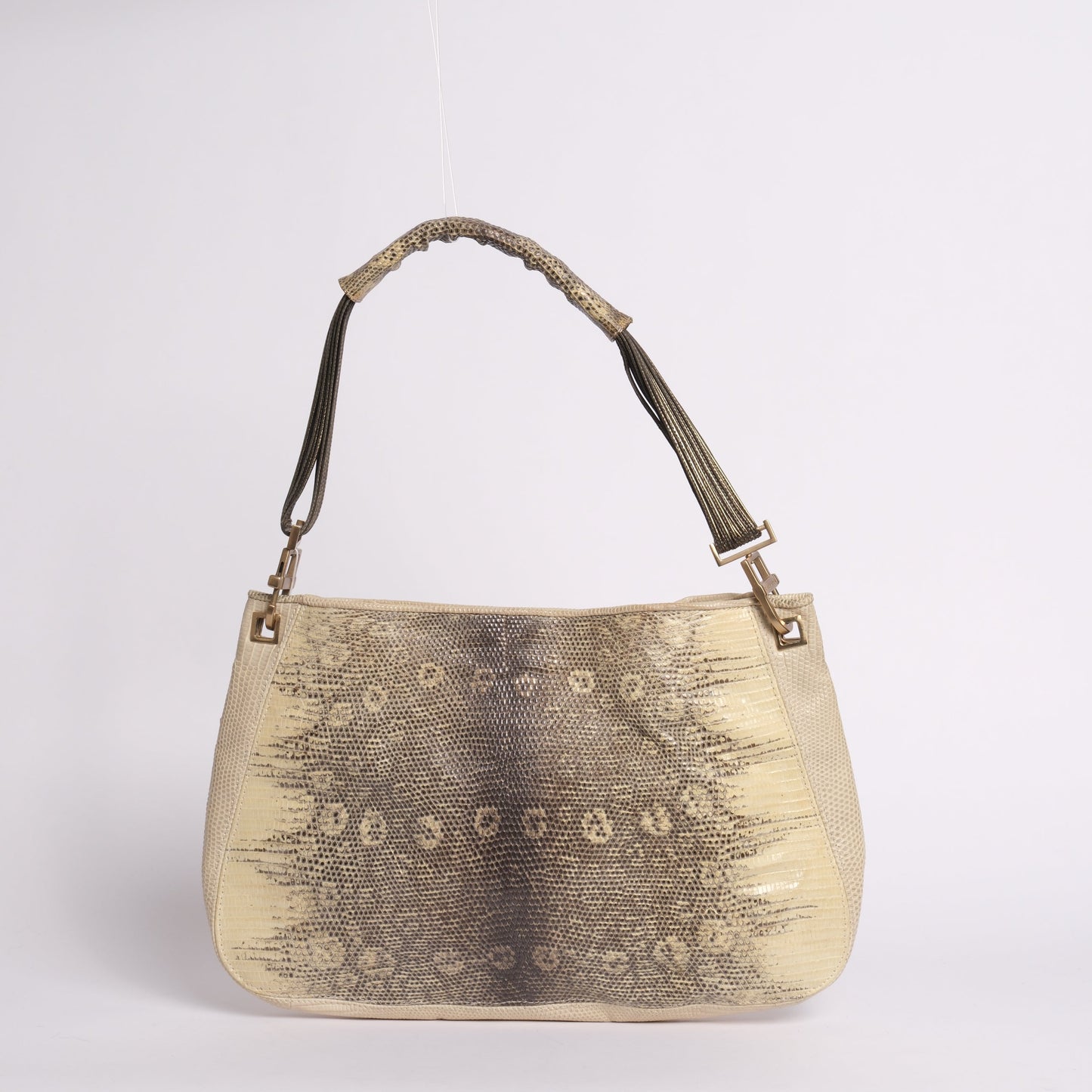 Bottega Veneta Beige & Brown Lizard Embossed Shoulder Bag