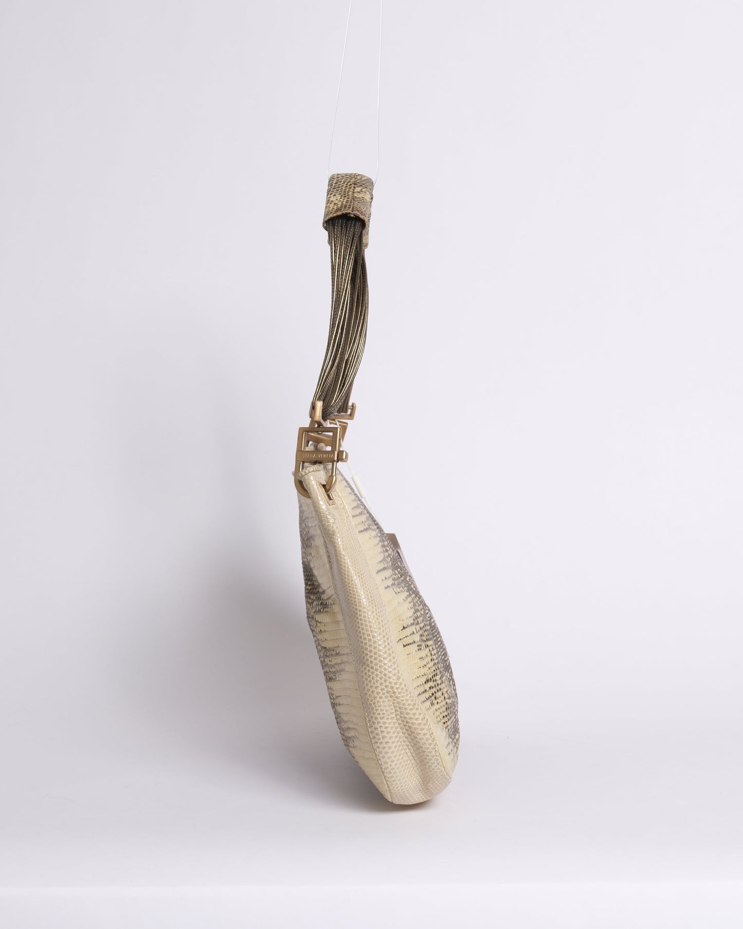 Bottega Veneta Beige & Brown Lizard Embossed Shoulder Bag