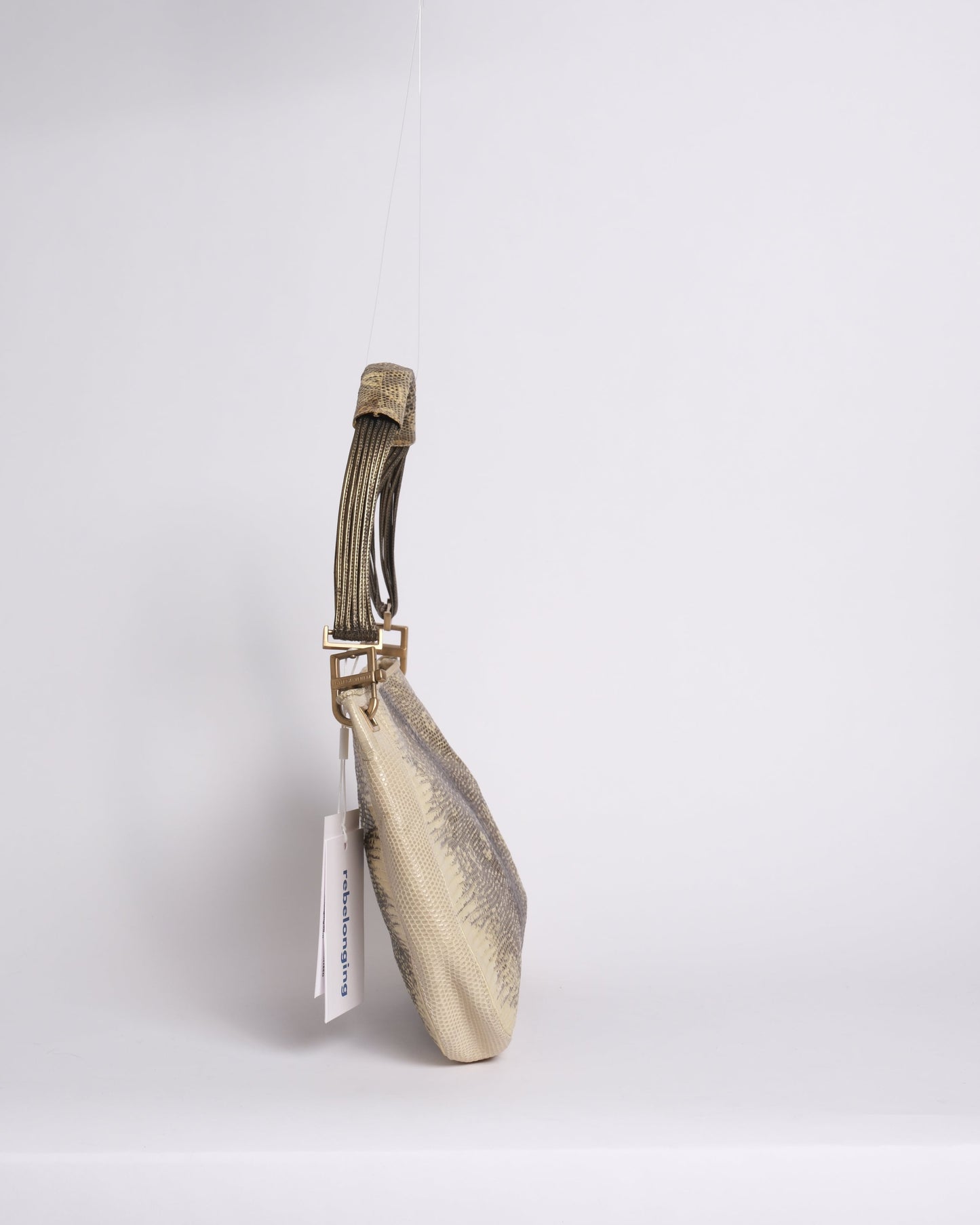 Bottega Veneta Beige & Brown Lizard Embossed Shoulder Bag