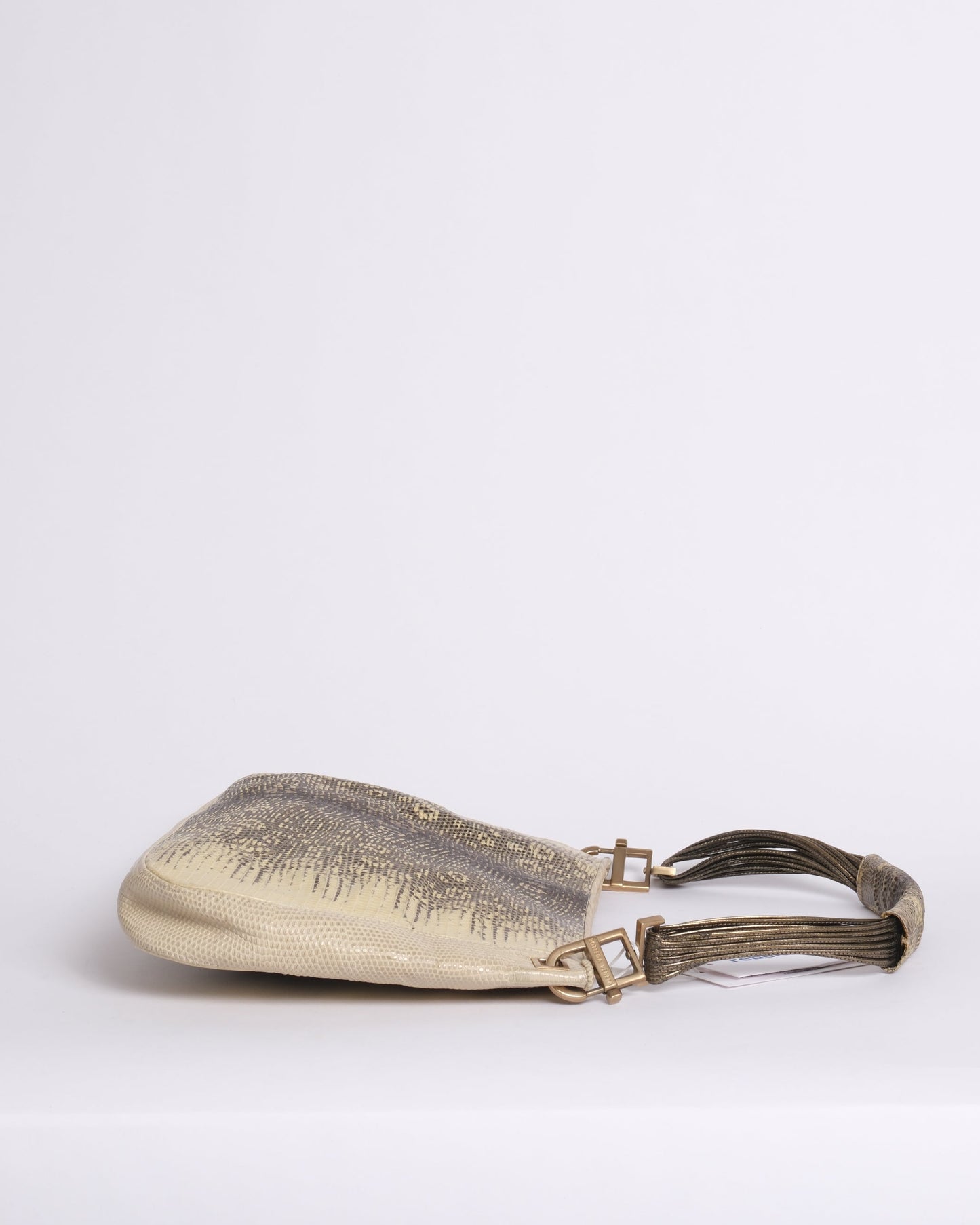 Bottega Veneta Beige & Brown Lizard Embossed Shoulder Bag