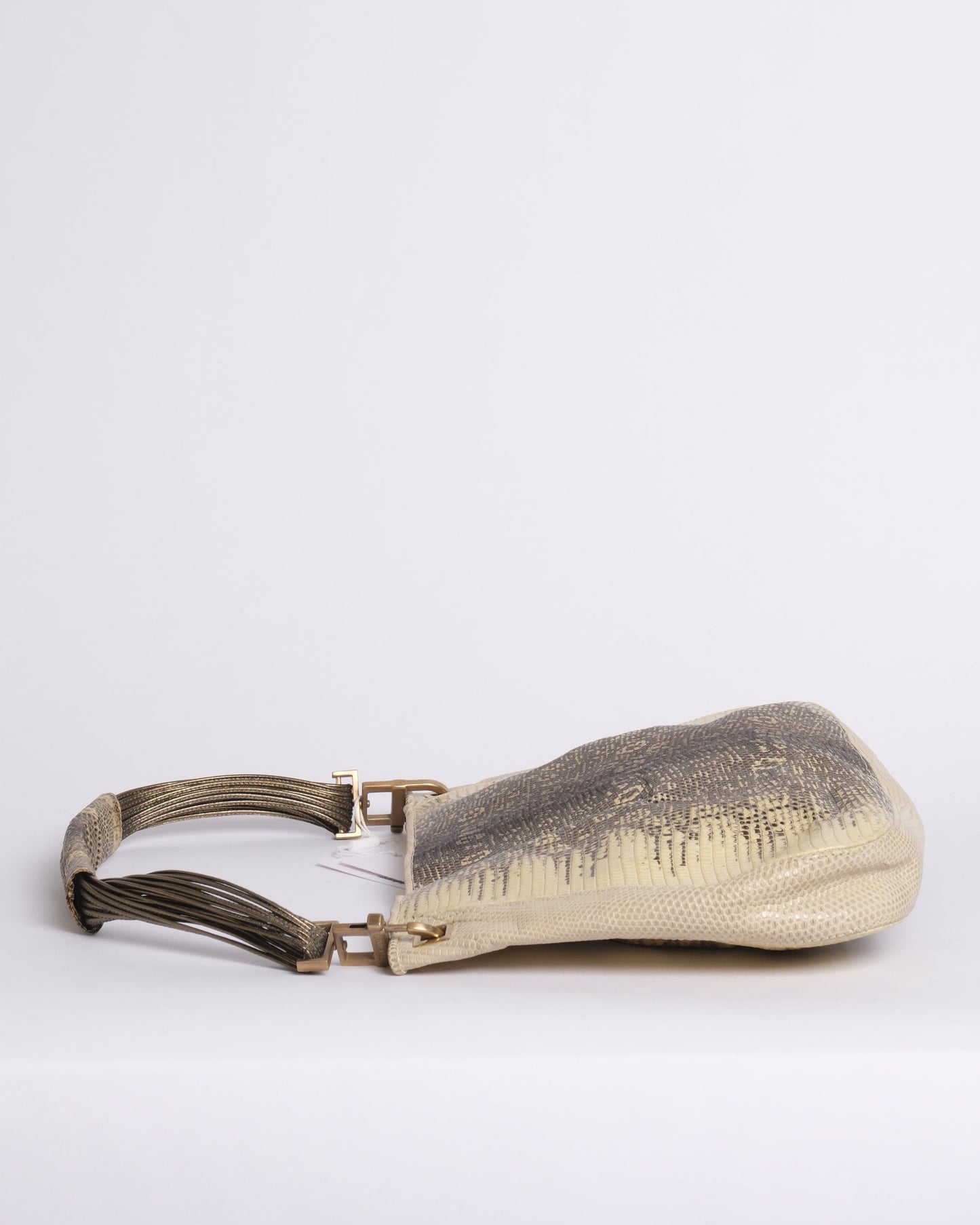 Bottega Veneta Beige & Brown Lizard Embossed Shoulder Bag
