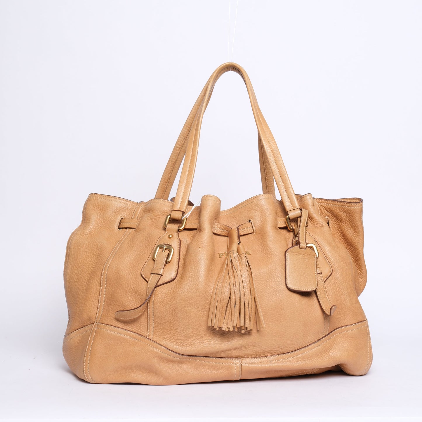 Prada Brown Lambskin Leather Tassel Drawstring Hobo Bag