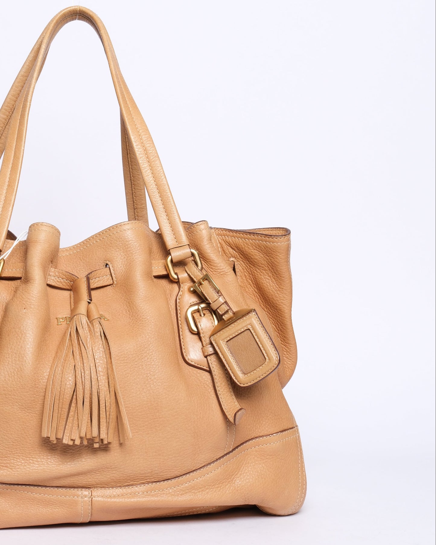 Prada Brown Lambskin Leather Tassel Drawstring Hobo Bag