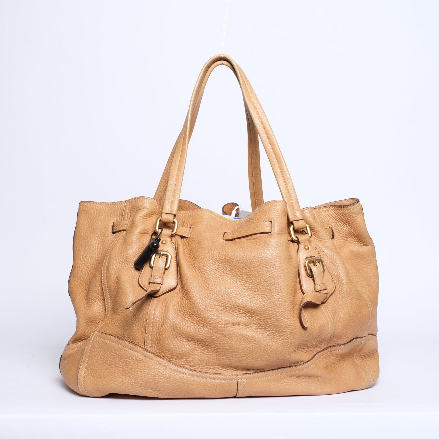 Prada Brown Lambskin Leather Tassel Drawstring Hobo Bag