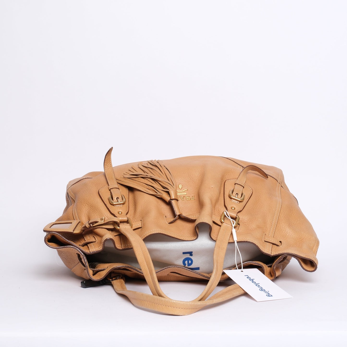 Prada Brown Lambskin Leather Tassel Drawstring Hobo Bag
