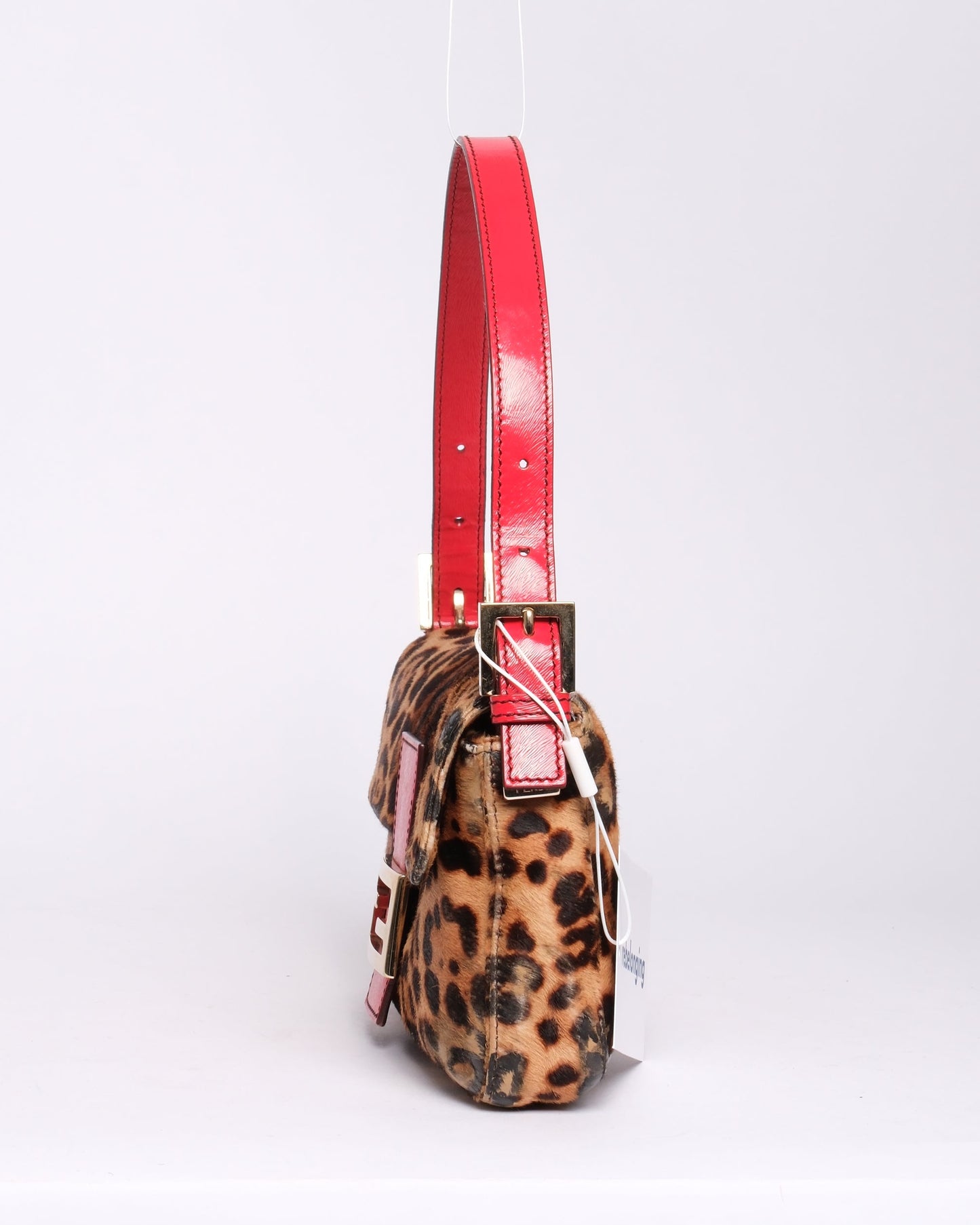 RARE Fendi Brown & Red Ponyhair & Leather Cheetah Printed Baguette Shoulder Bag GHW