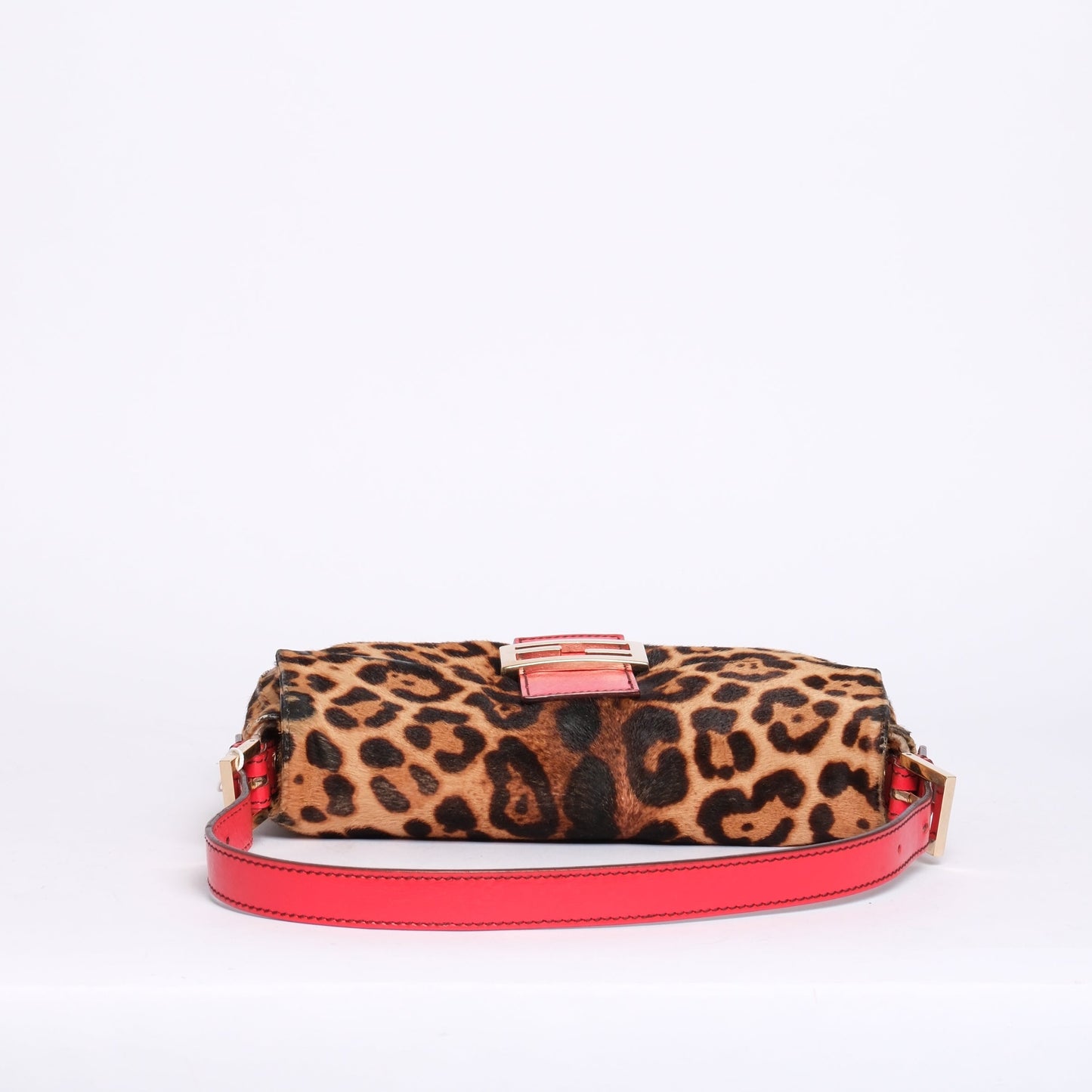 RARE Fendi Brown & Red Ponyhair & Leather Cheetah Printed Baguette Shoulder Bag GHW