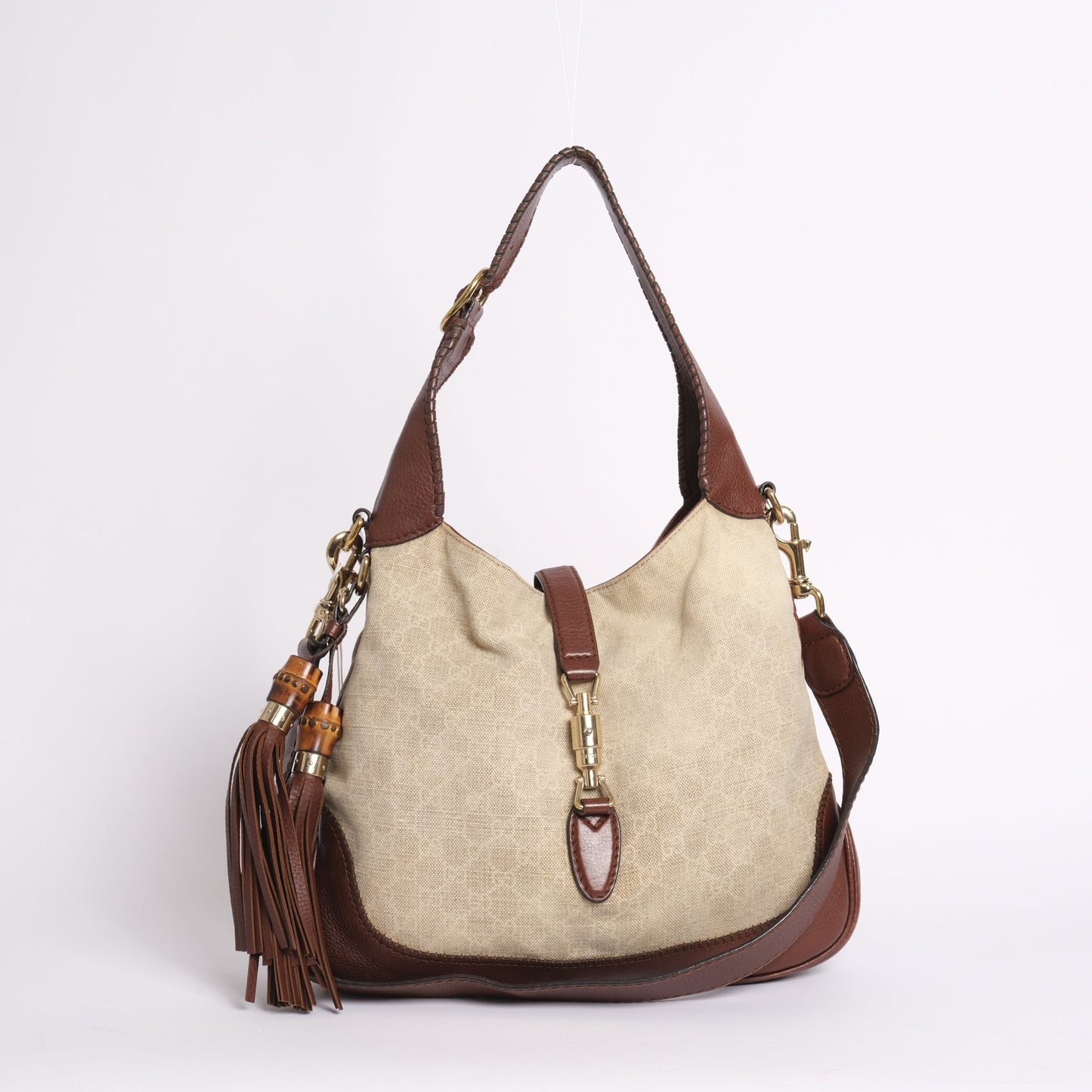 Gucci Beige & Brown Canvas & Leather Monogram Jackie Shoulder Bag