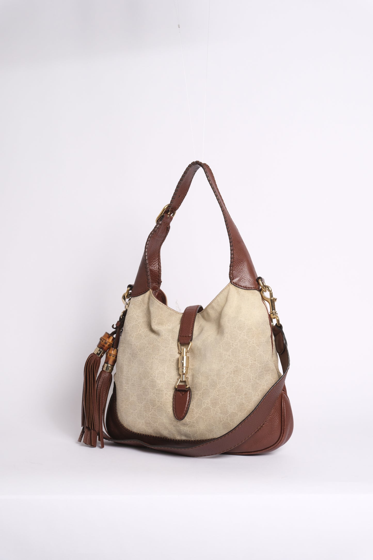 Gucci Beige & Brown Canvas & Leather Monogram Jackie Shoulder Bag