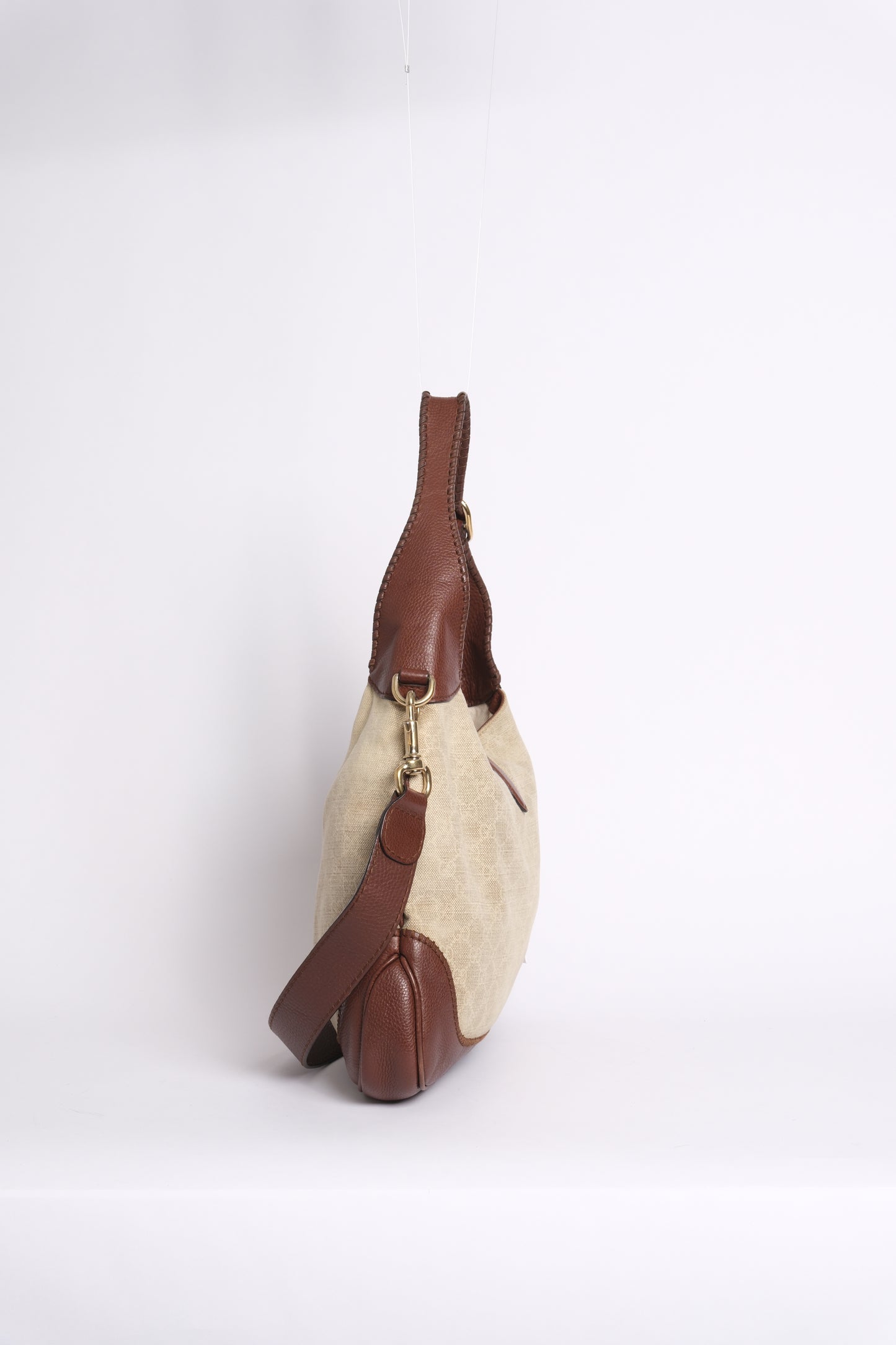 Gucci Beige & Brown Canvas & Leather Monogram Jackie Shoulder Bag