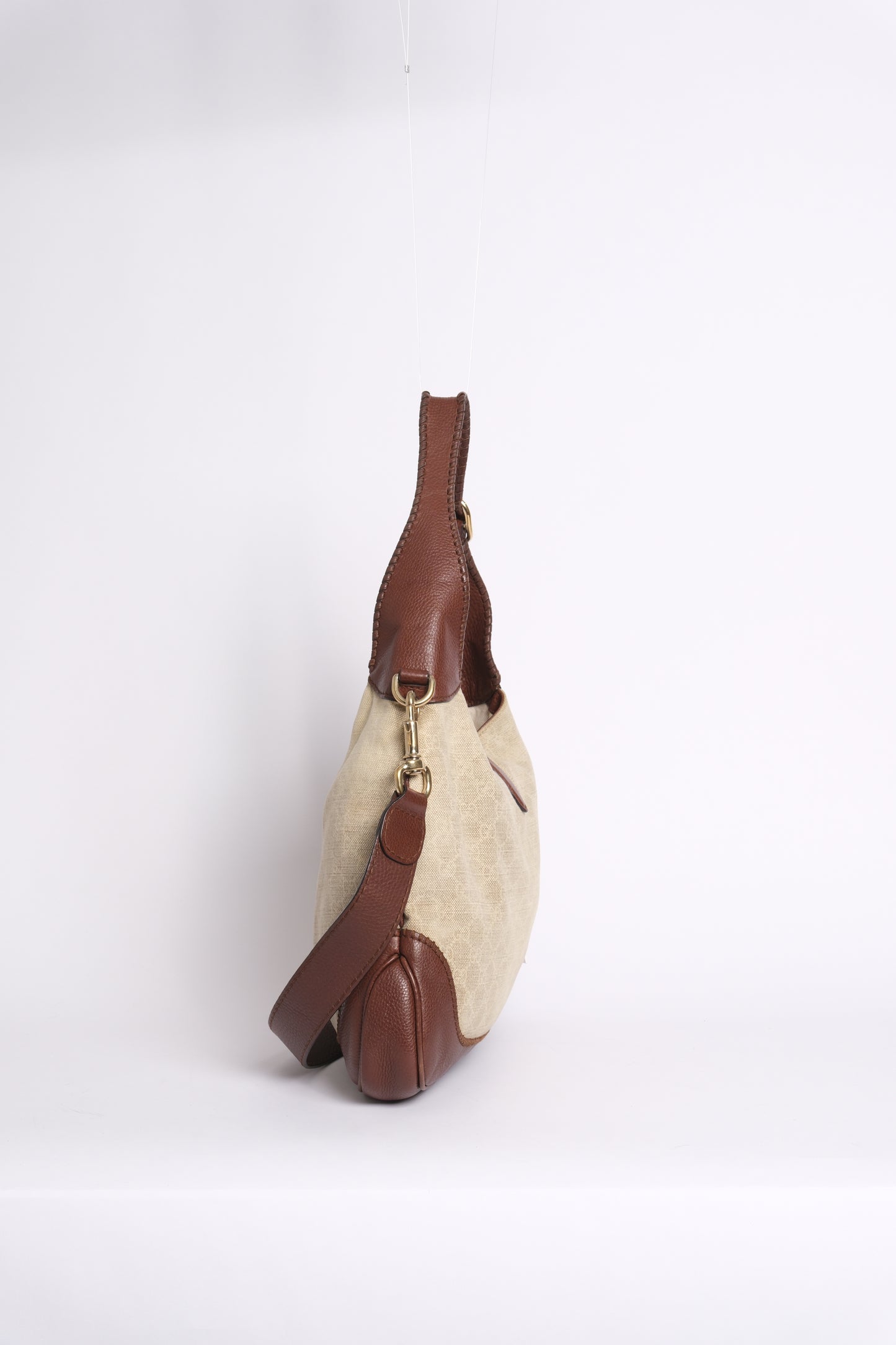 Gucci Beige & Brown Canvas & Leather Monogram Jackie Shoulder Bag