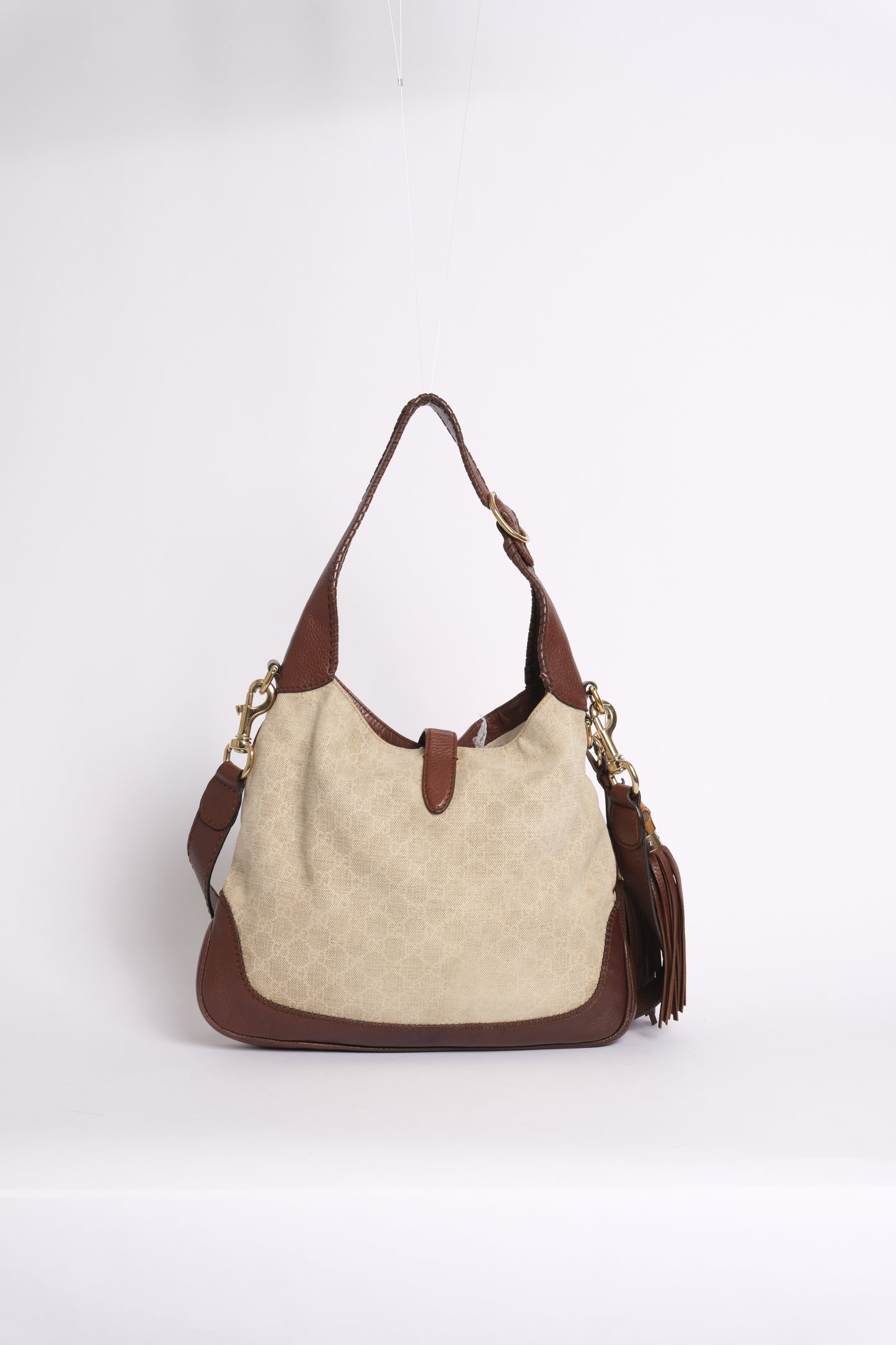 Gucci Beige & Brown Canvas & Leather Monogram Jackie Shoulder Bag