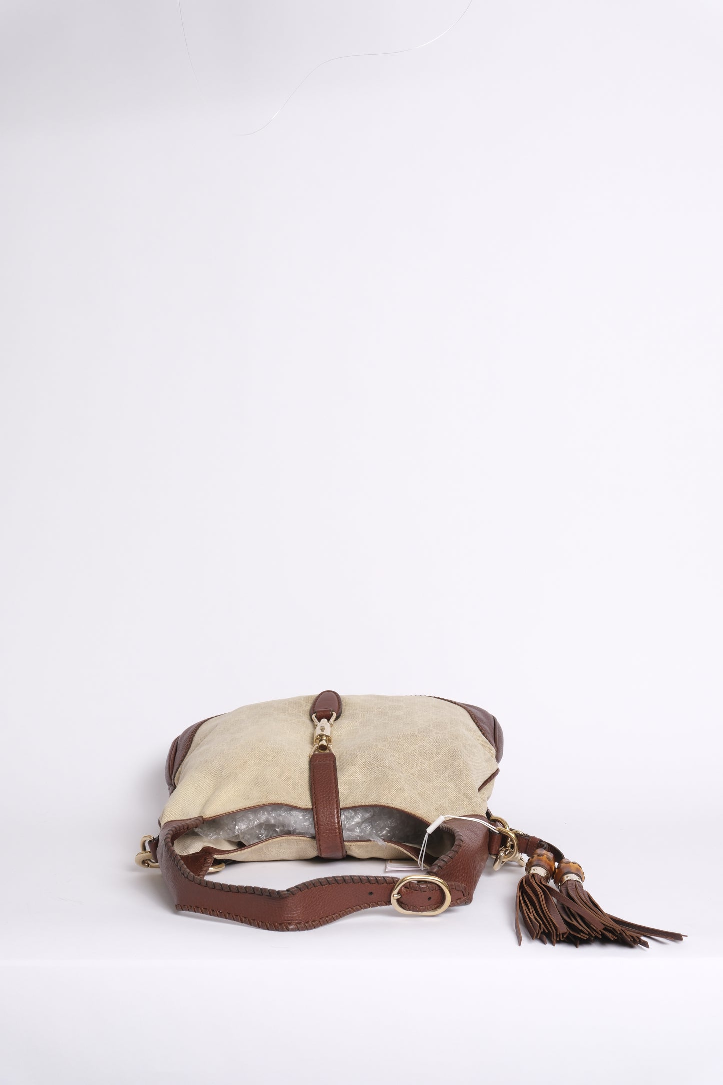 Gucci Beige & Brown Canvas & Leather Monogram Jackie Shoulder Bag