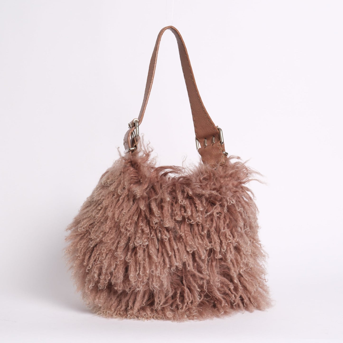 Fendi Pink Shearling Fur Oyster Shoulder Bag