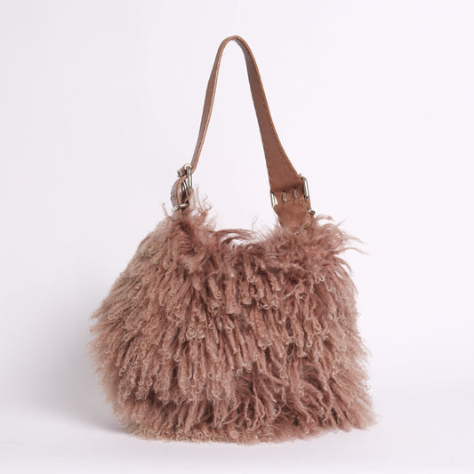 Fendi Pink Shearling Fur Oyster Shoulder Bag