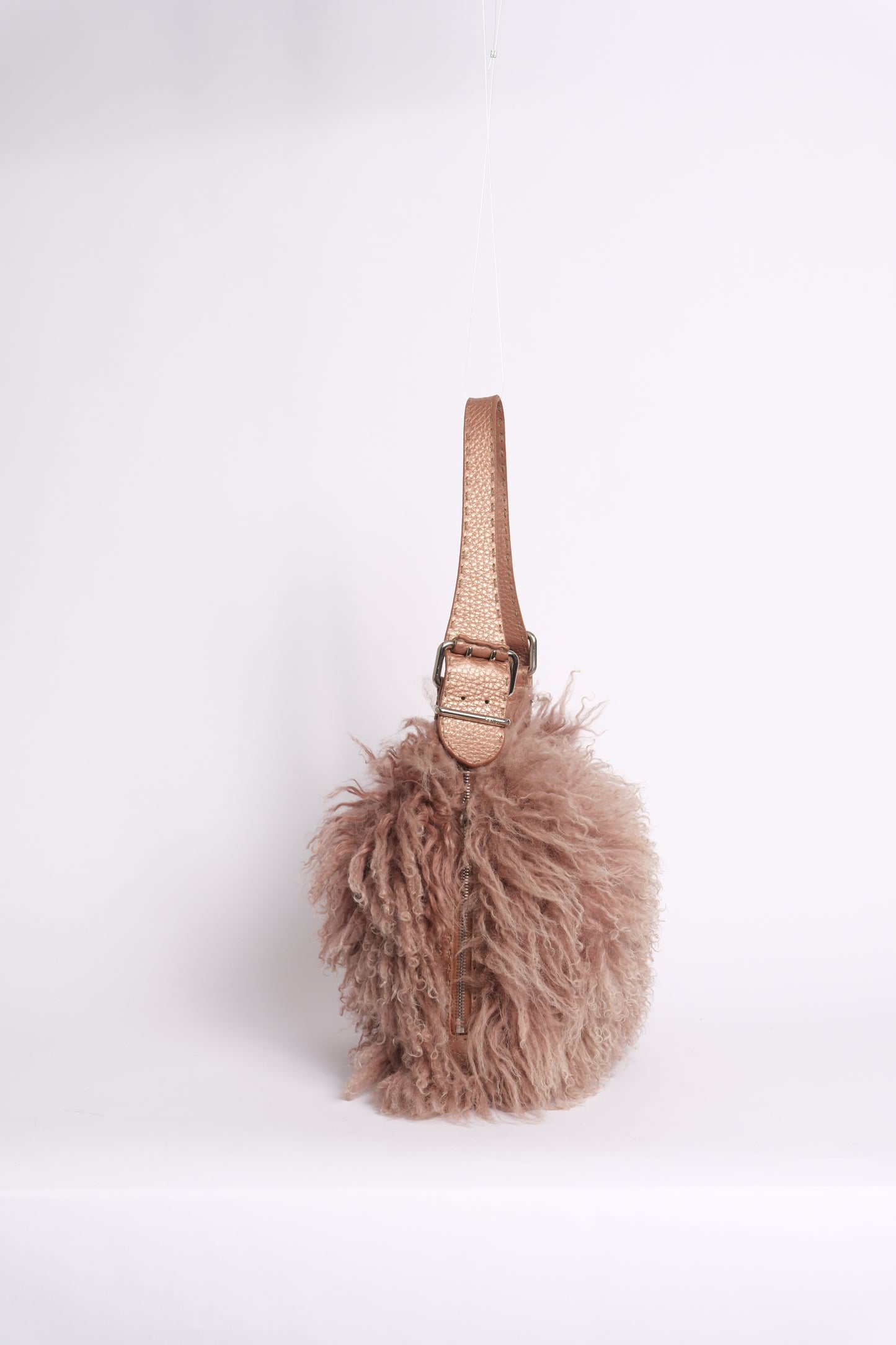 Fendi Pink Shearling Fur Oyster Shoulder Bag