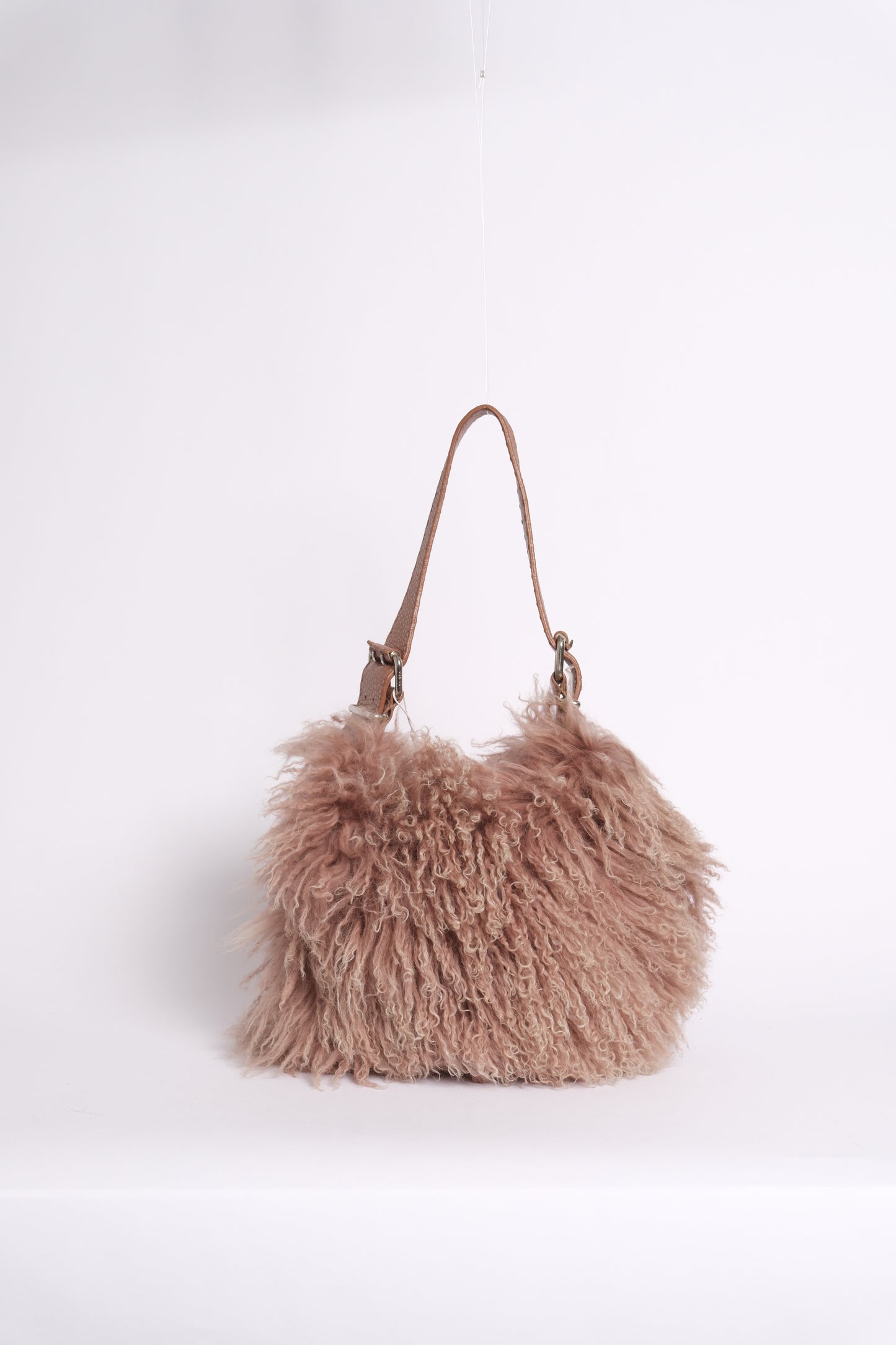 Fendi Pink Shearling Fur Oyster Shoulder Bag