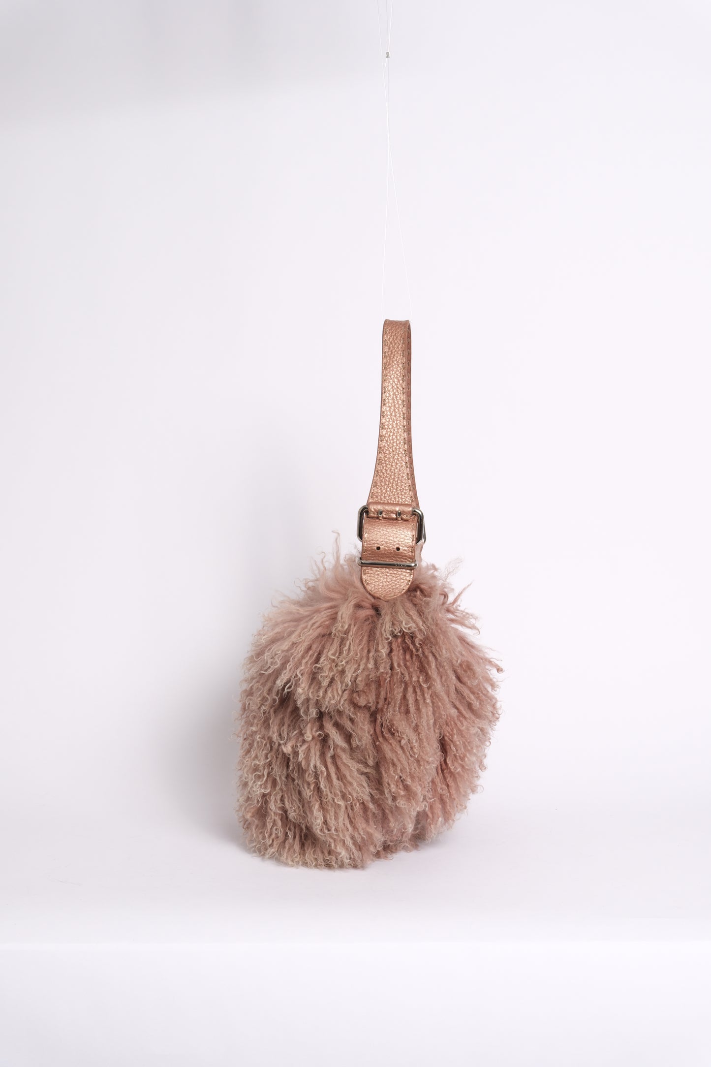 Fendi Pink Shearling Fur Oyster Shoulder Bag