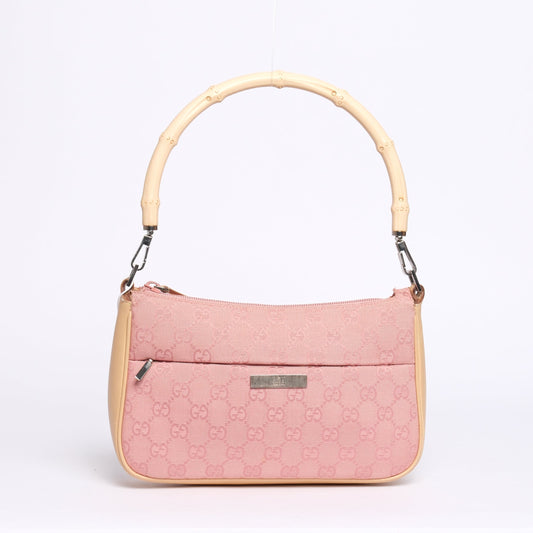 Gucci Pink Monogram Bamboo Handle Shoulder Bag