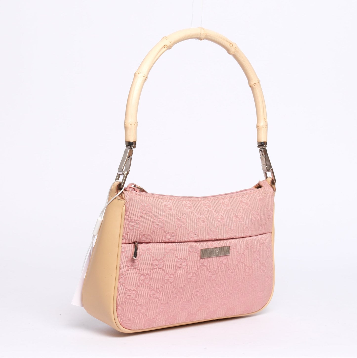 Gucci Pink Monogram Bamboo Handle Shoulder Bag