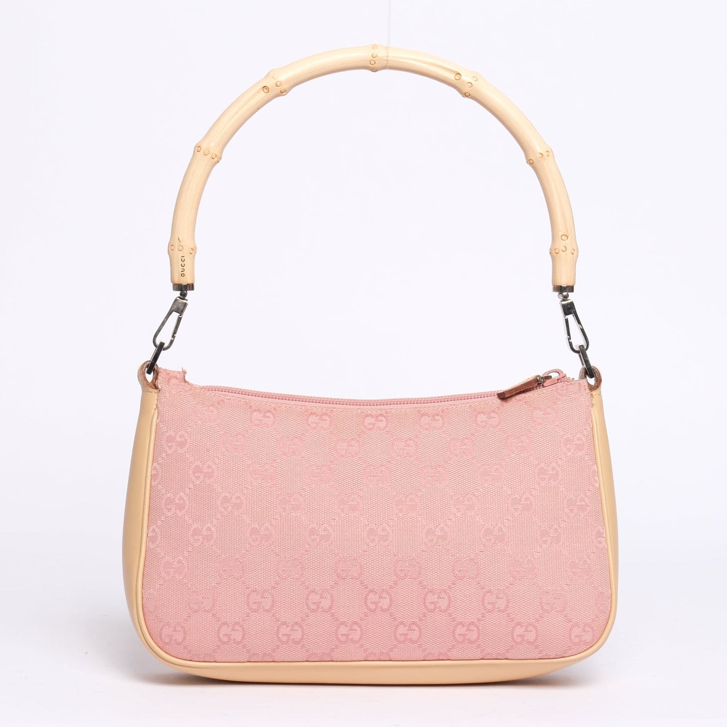 Gucci Pink Monogram Bamboo Handle Shoulder Bag