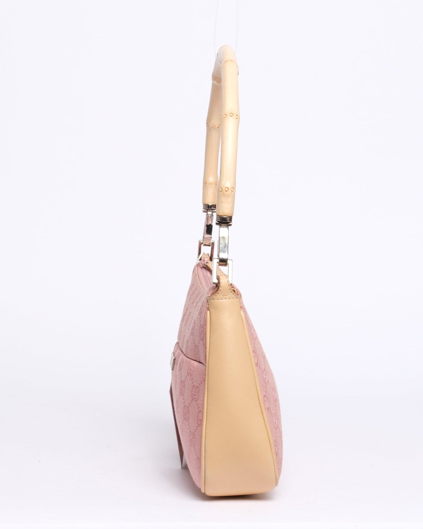Gucci Pink Monogram Bamboo Handle Shoulder Bag