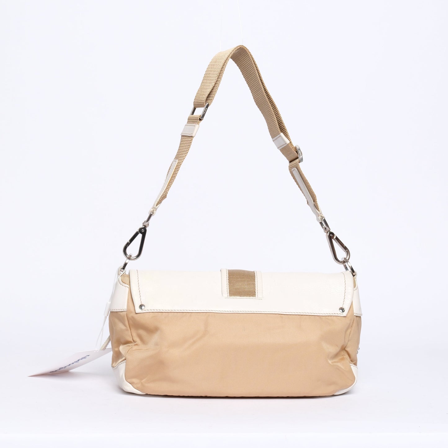 Prada White Leather & Beige Nylon Shoulder Bag
