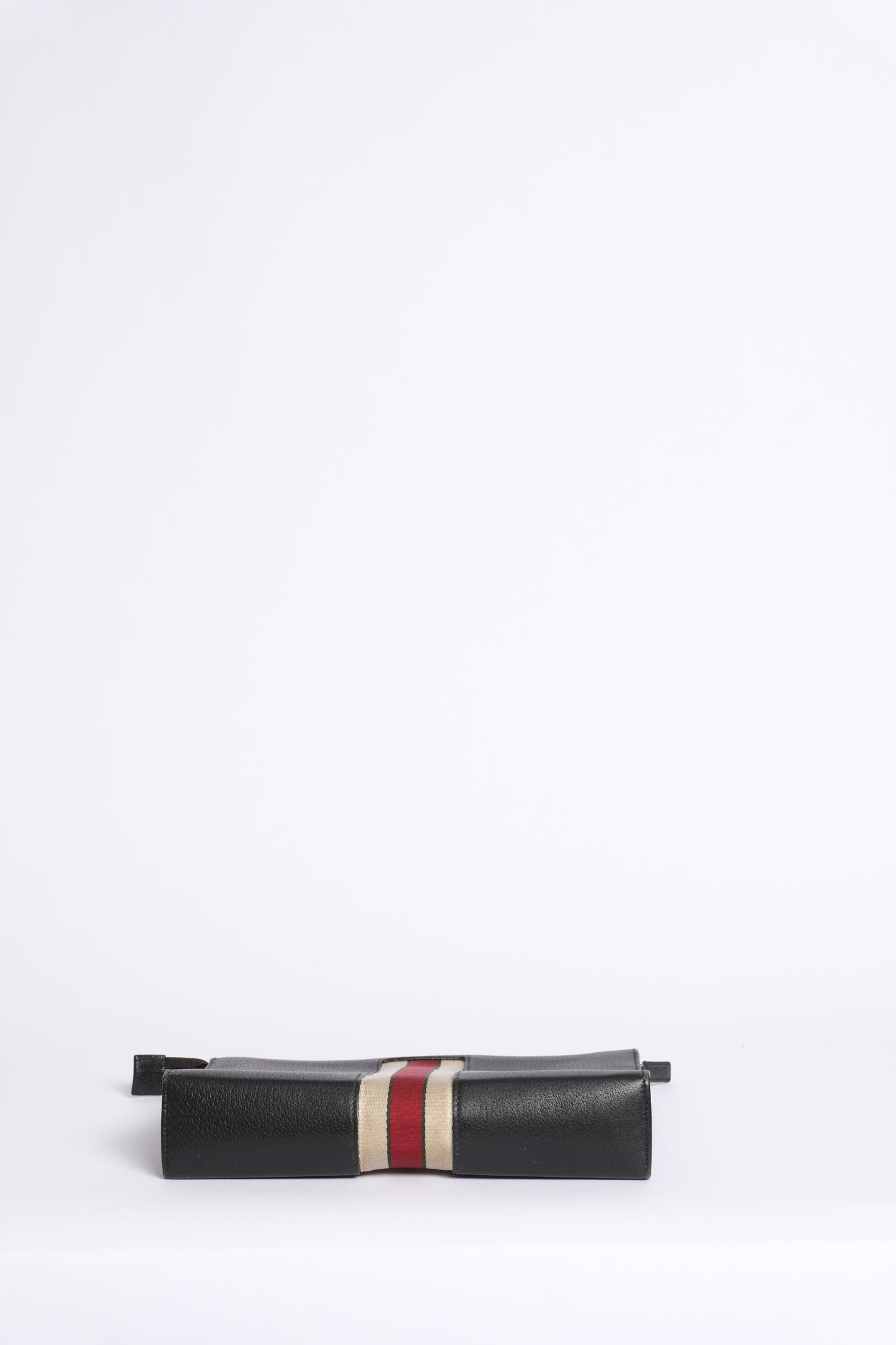 Gucci Black Leather Web Zip Clutch