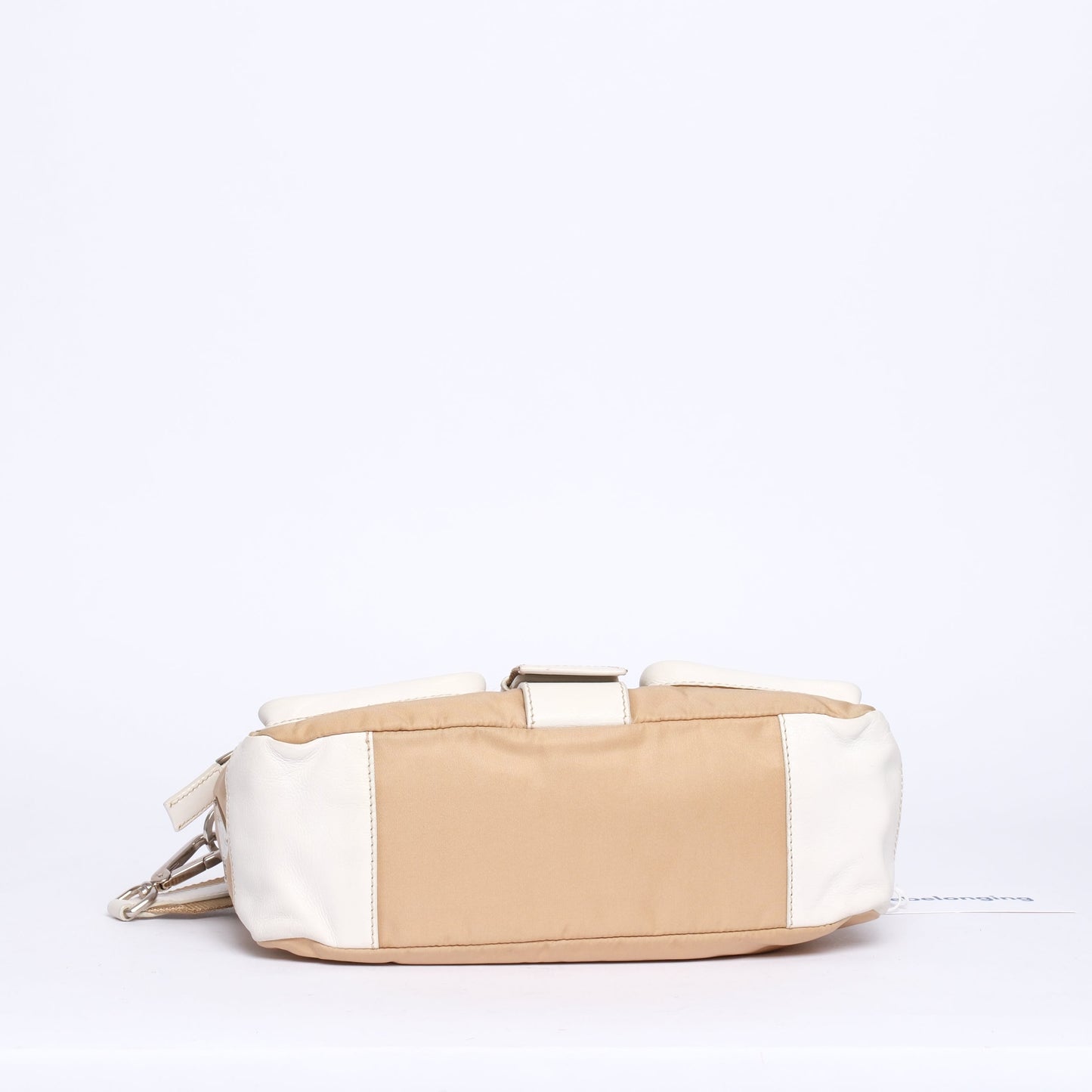 Prada White Leather & Beige Nylon Shoulder Bag
