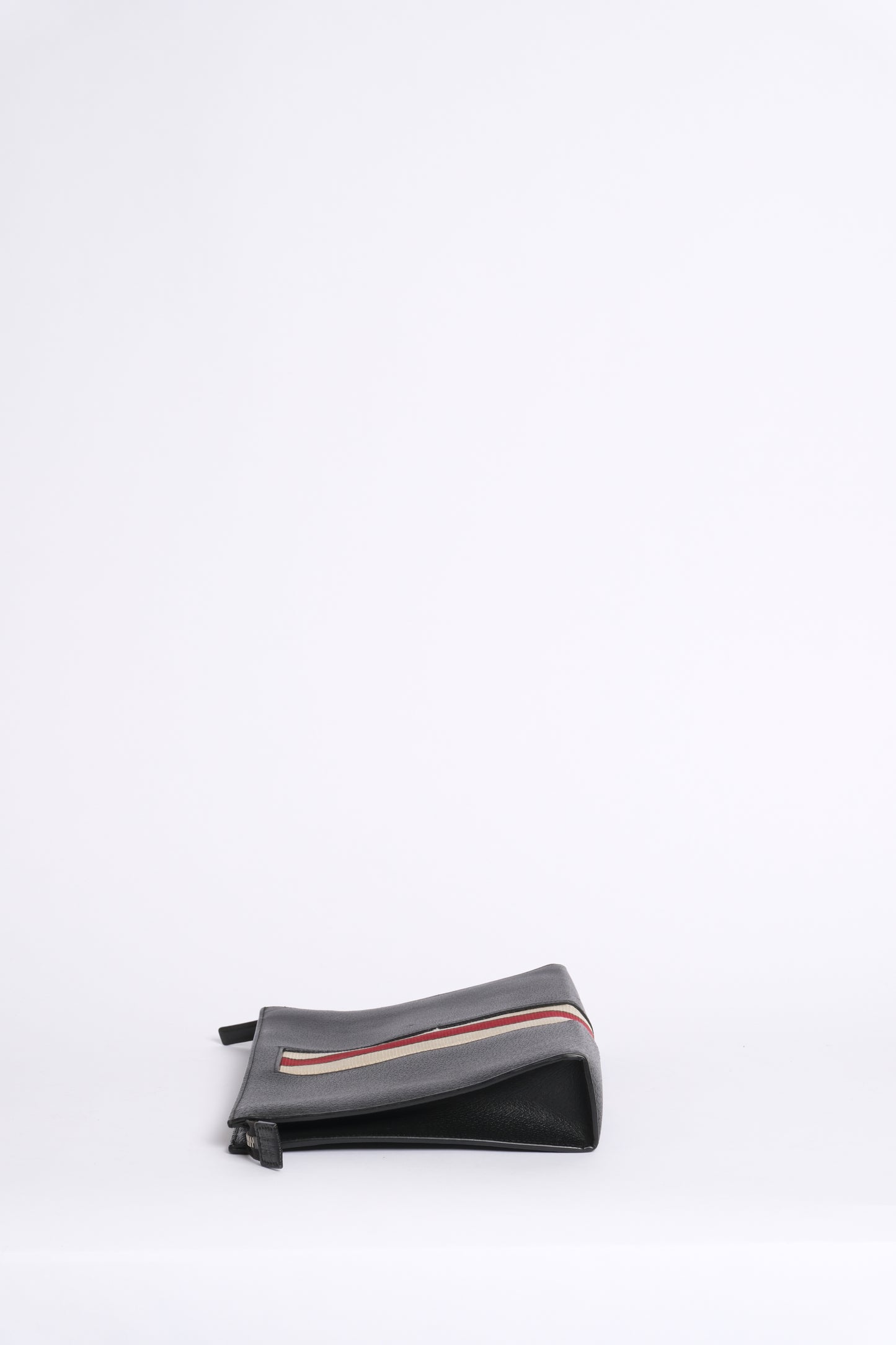 Gucci Black Leather Web Zip Clutch