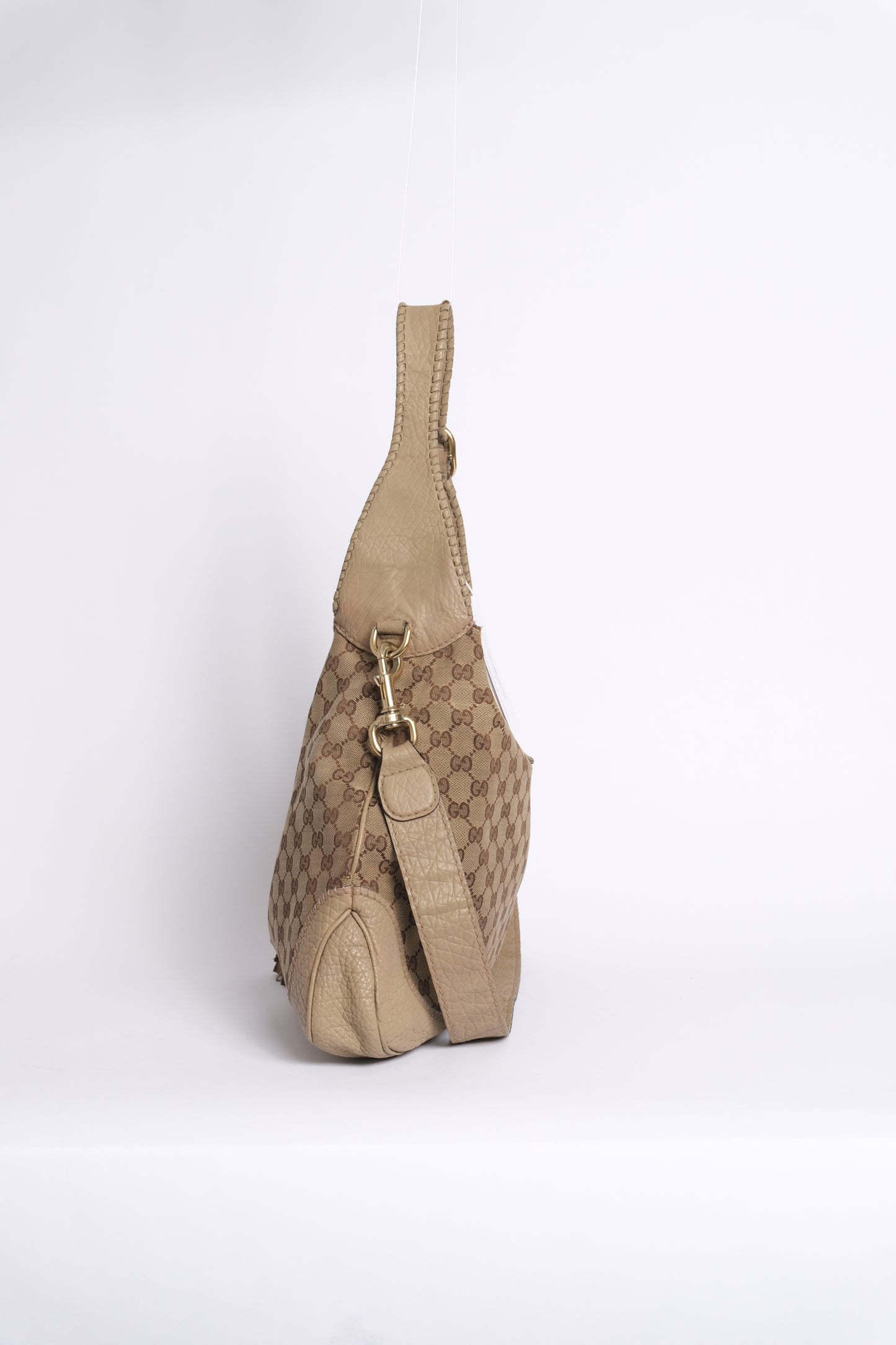 Gucci Brown & Beige Monogram Canvas & Leather Fringe Large Jackie Shoulder Bag