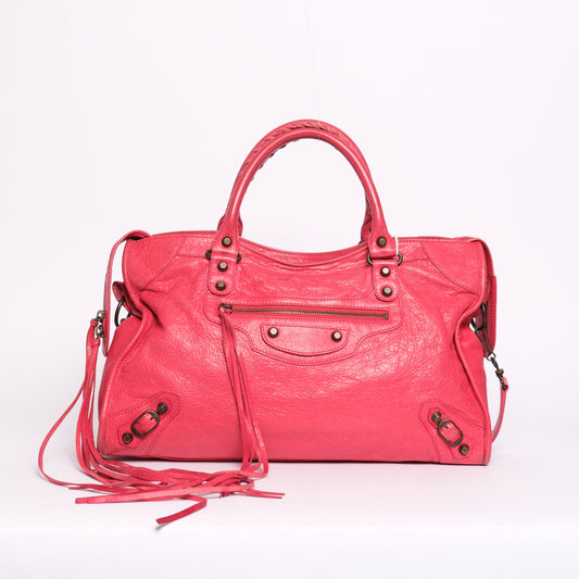 Balenciaga Fuschia City Bag w/ Bronze Hardware