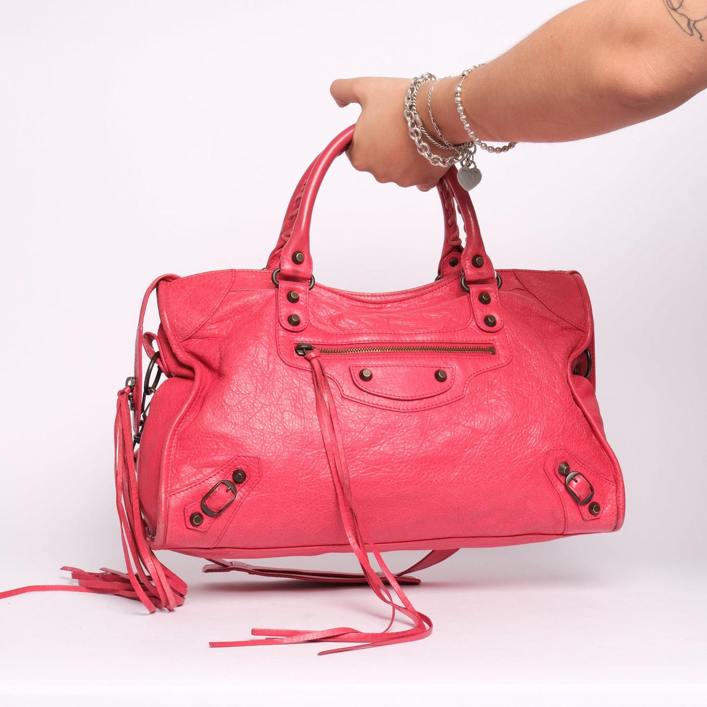 Balenciaga Fuschia City Bag w/ Bronze Hardware