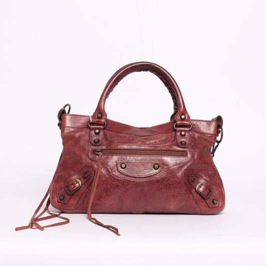 Balenciaga Maroon Leather First City Bag