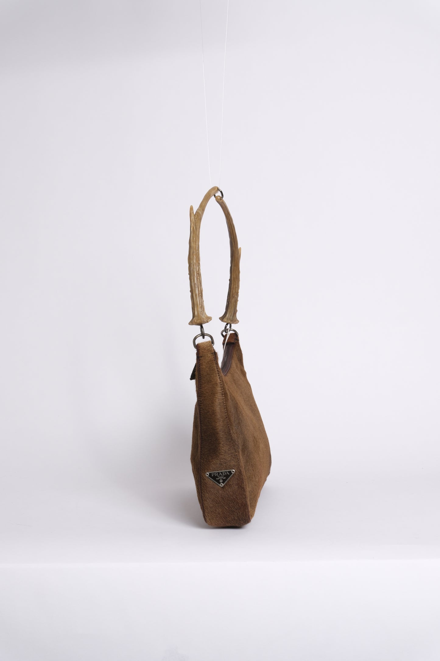 Prada Brown Pony Hair Acrylic Antler Handle Bag