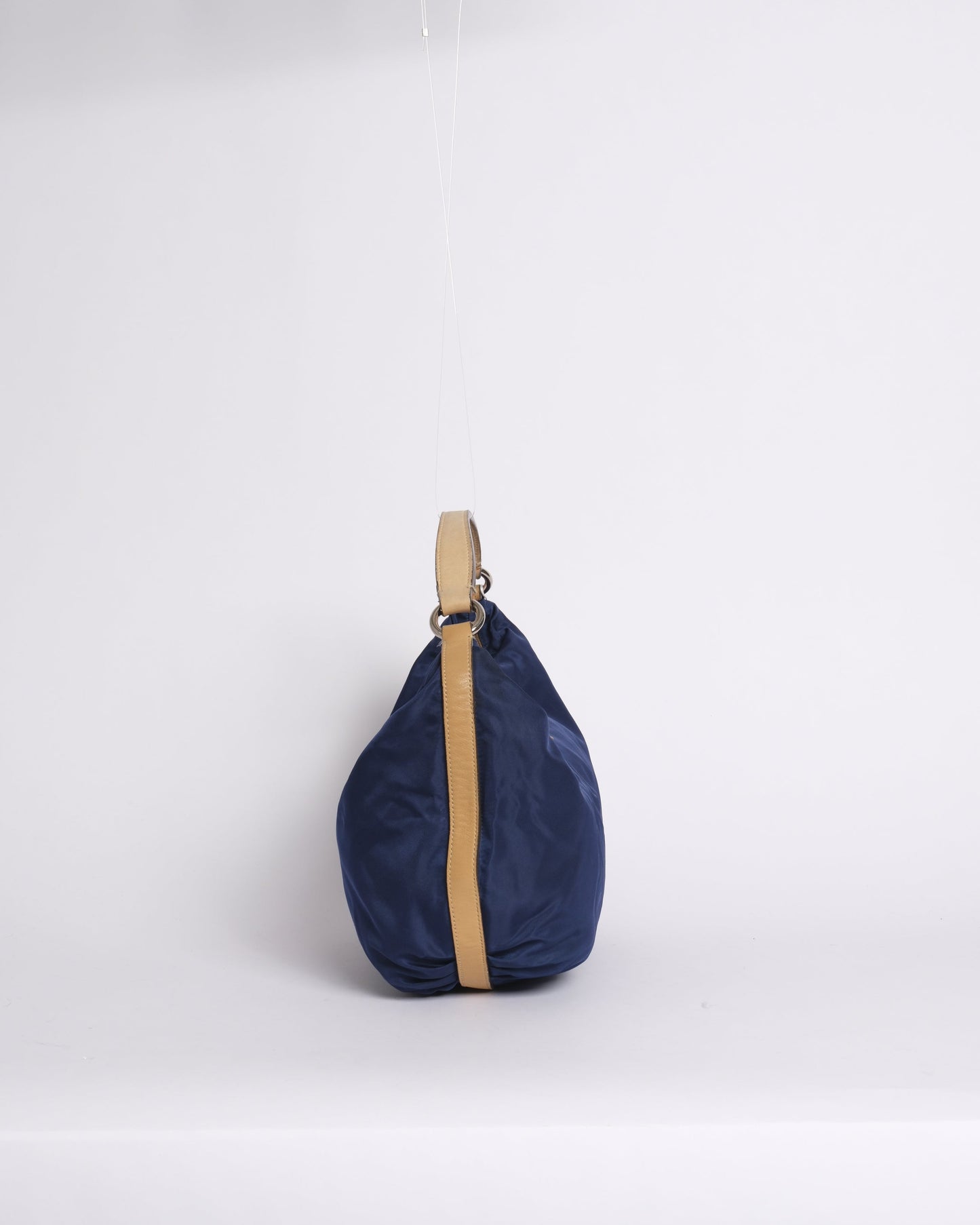 Prada Nylon Royal Blue Tan Handle Shoulder Bag