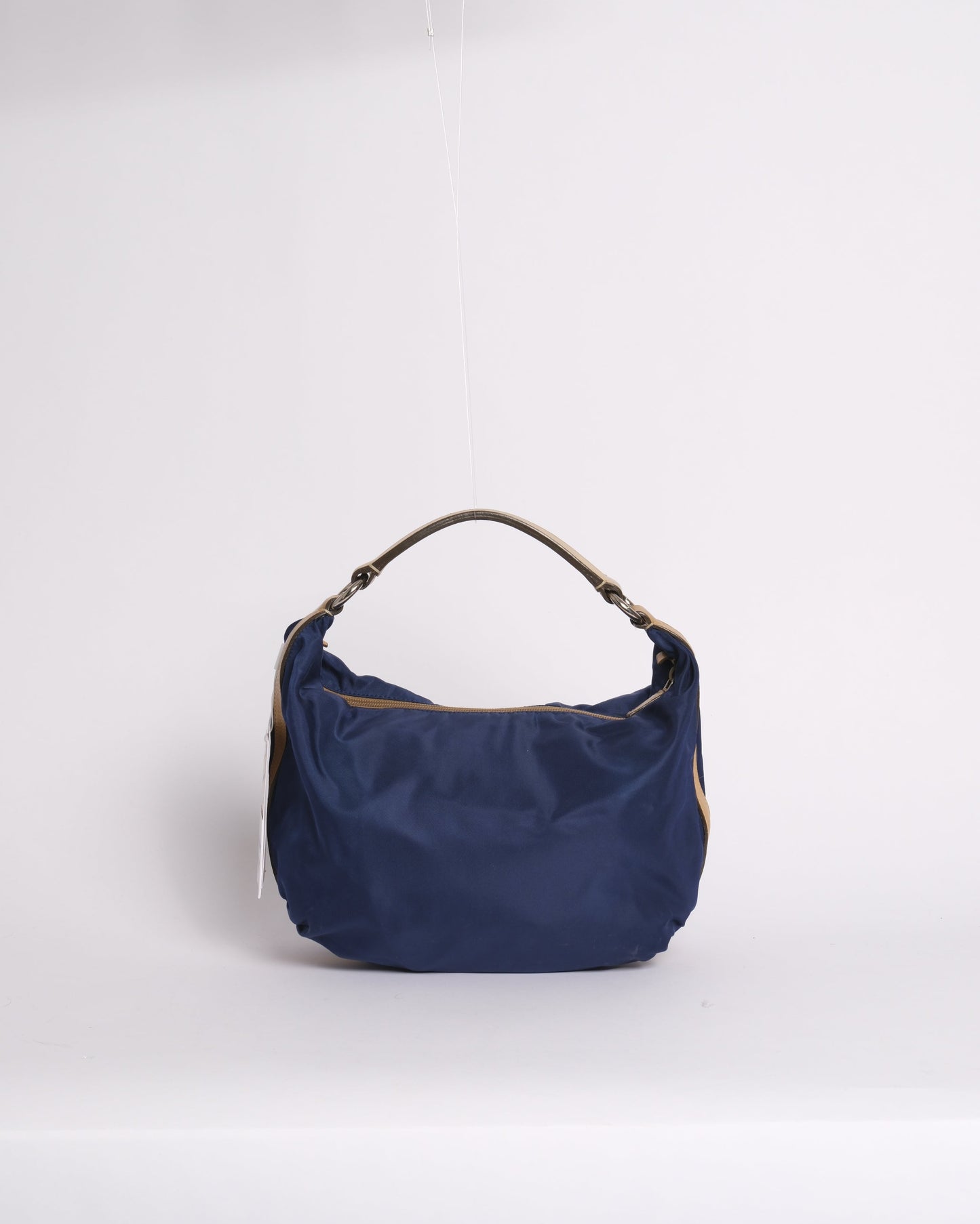 Prada Nylon Royal Blue Tan Handle Shoulder Bag