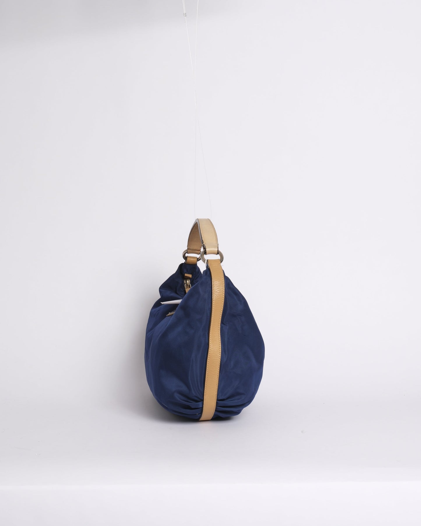 Prada Nylon Royal Blue Tan Handle Shoulder Bag