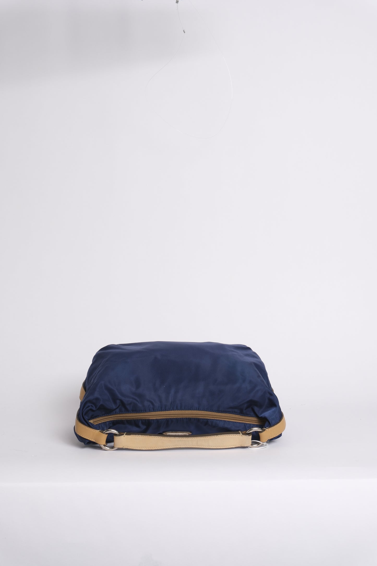 Prada Nylon Royal Blue Tan Handle Shoulder Bag