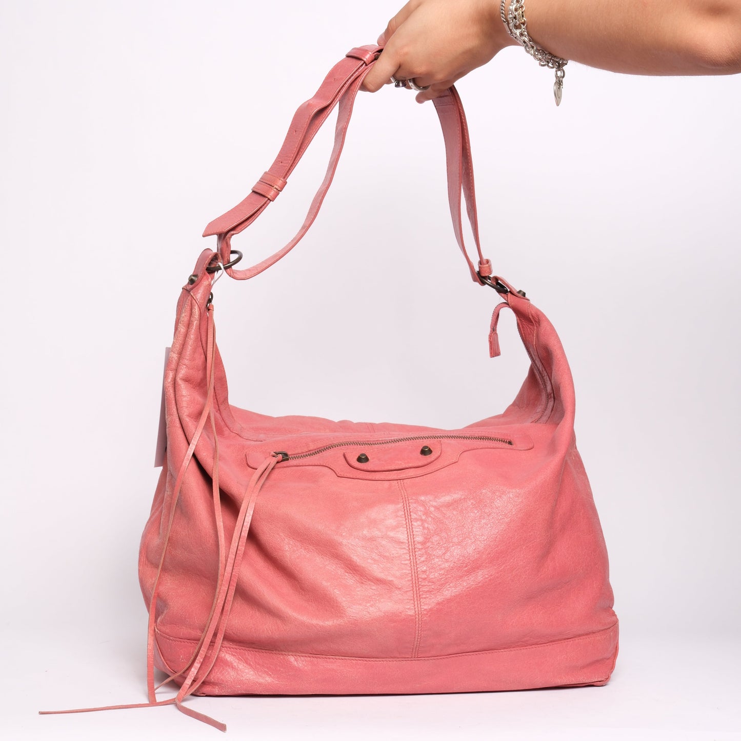 Balenciaga Pink Leather Classic Motocross Day Hobo Bag