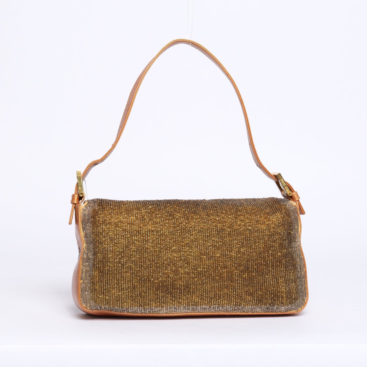 Fendi Gold Beaded & Leather Baguette Shoulder Bag