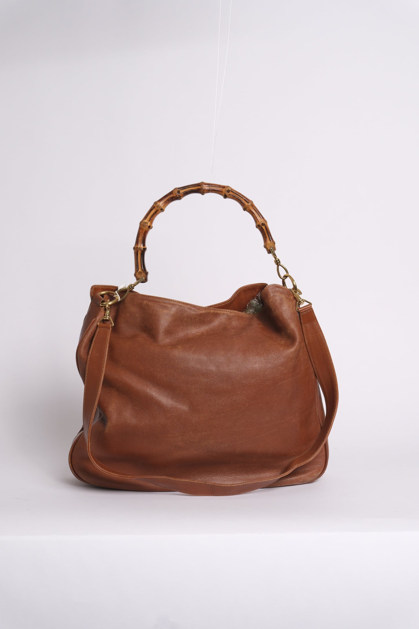 Gucci Brown Lambskin Bamboo Handle 2-Way Tote Bag
