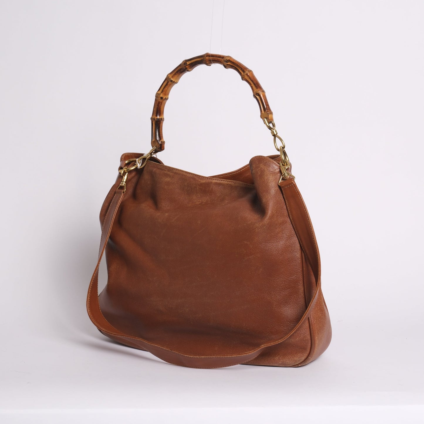 Gucci Brown Lambskin Bamboo Handle 2-Way Tote Bag