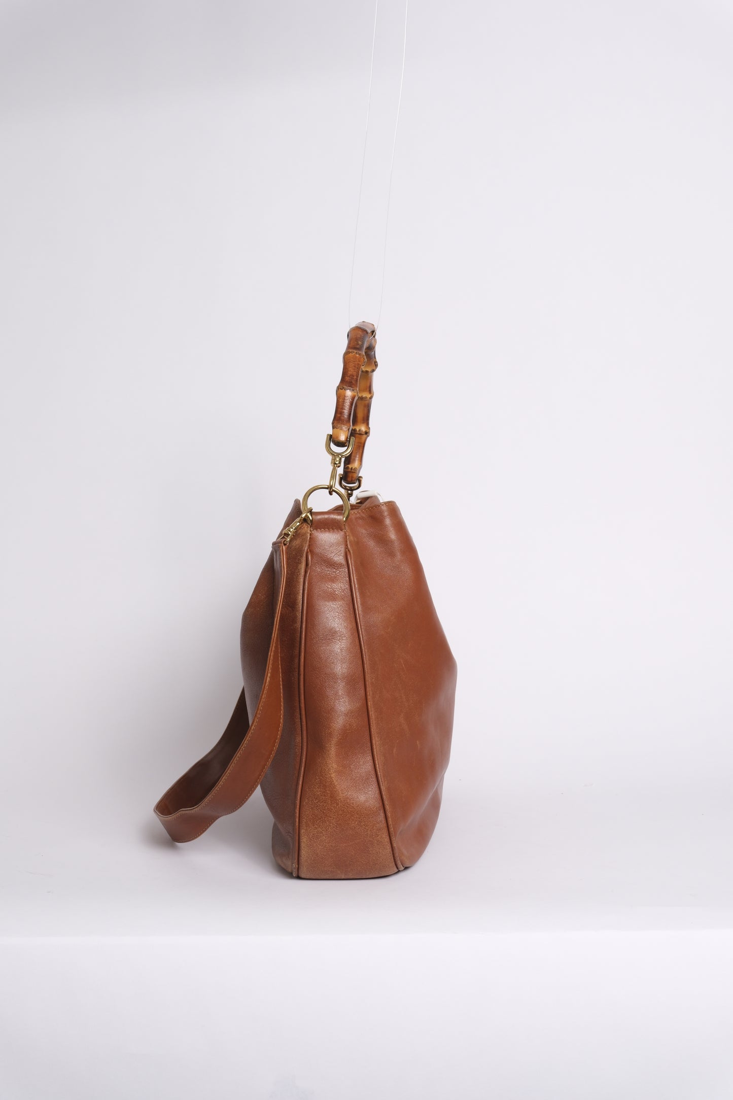 Gucci Brown Lambskin Bamboo Handle 2-Way Tote Bag