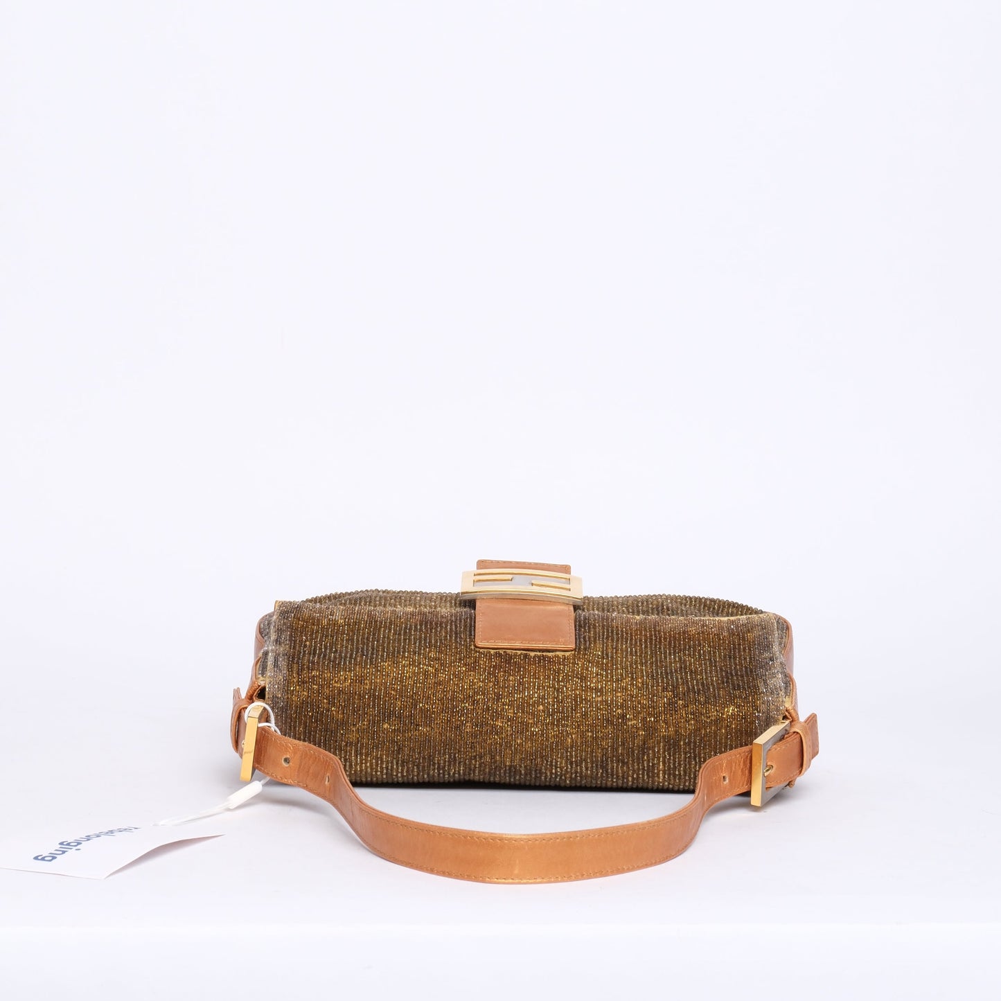 Fendi Gold Beaded & Leather Baguette Shoulder Bag