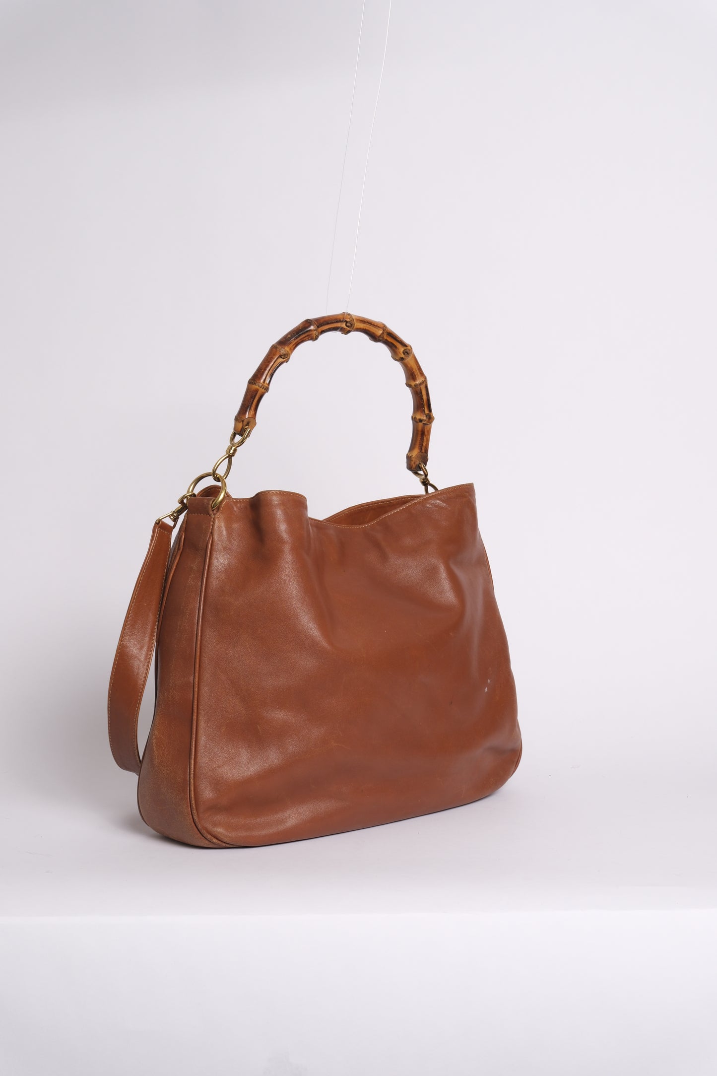 Gucci Brown Lambskin Bamboo Handle 2-Way Tote Bag