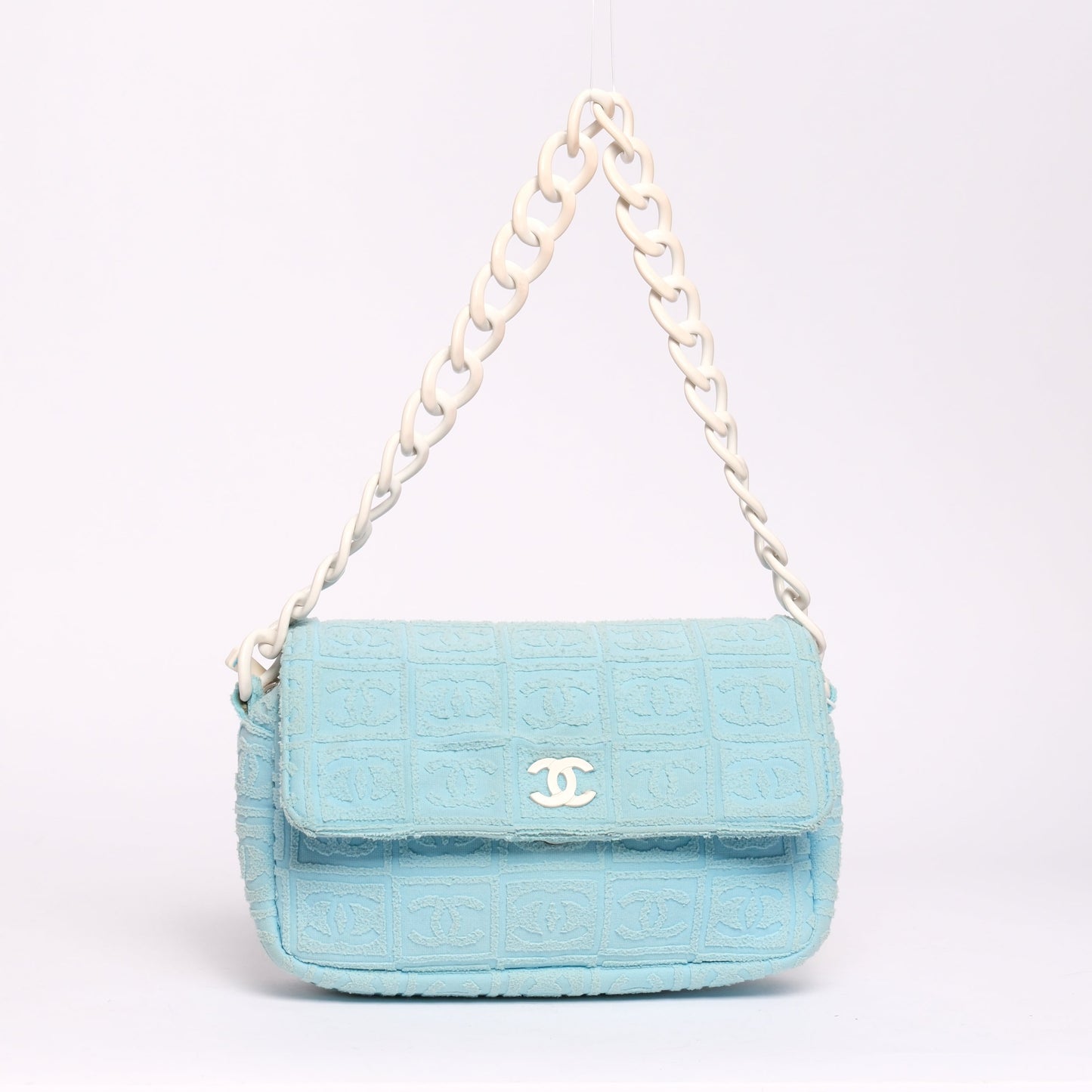 Chanel Light Blue CC Monogram Terry Cloth Sports Line Flap